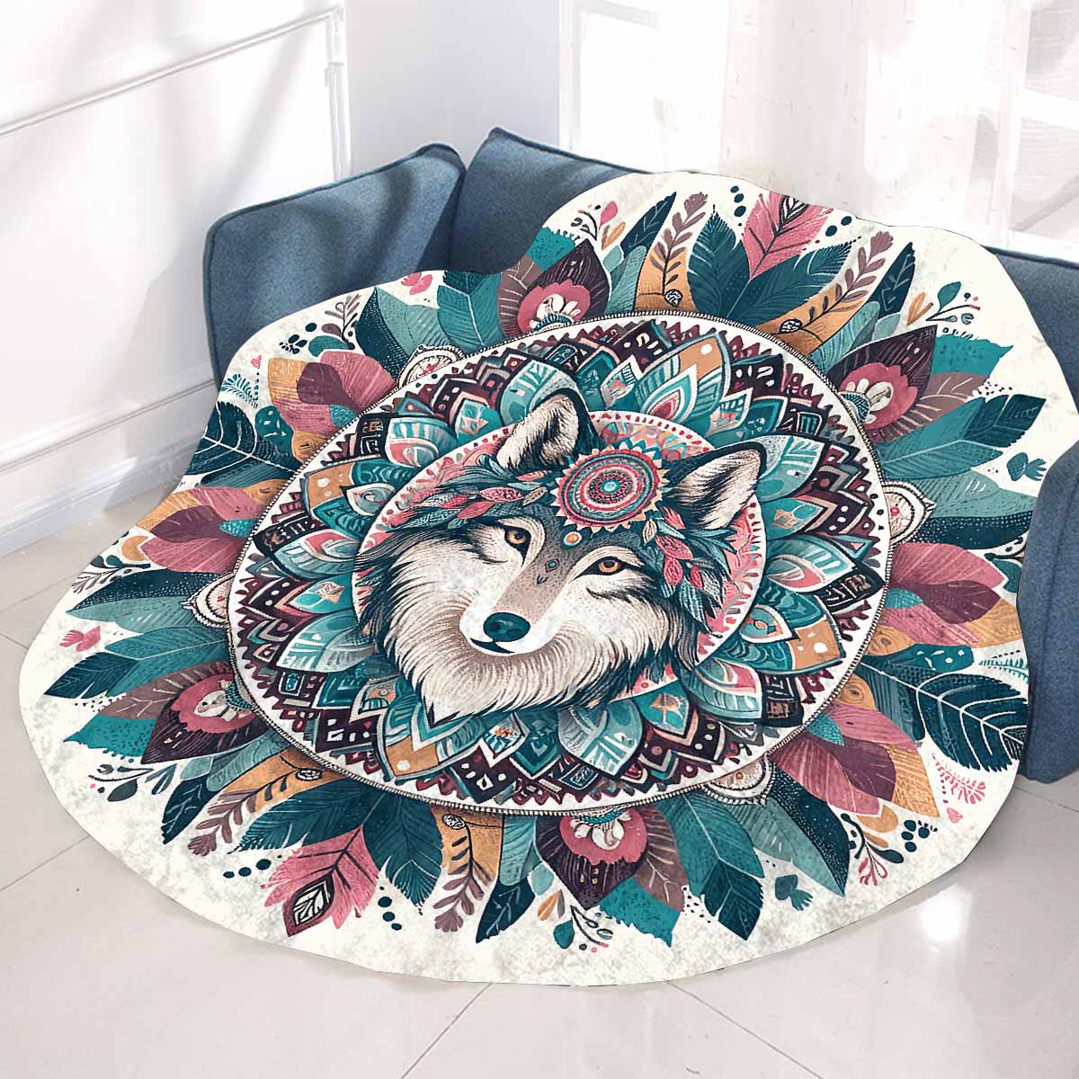 Mandella_Wolf_Awd35139_39 Circular Micro Fleece Blanket 60"