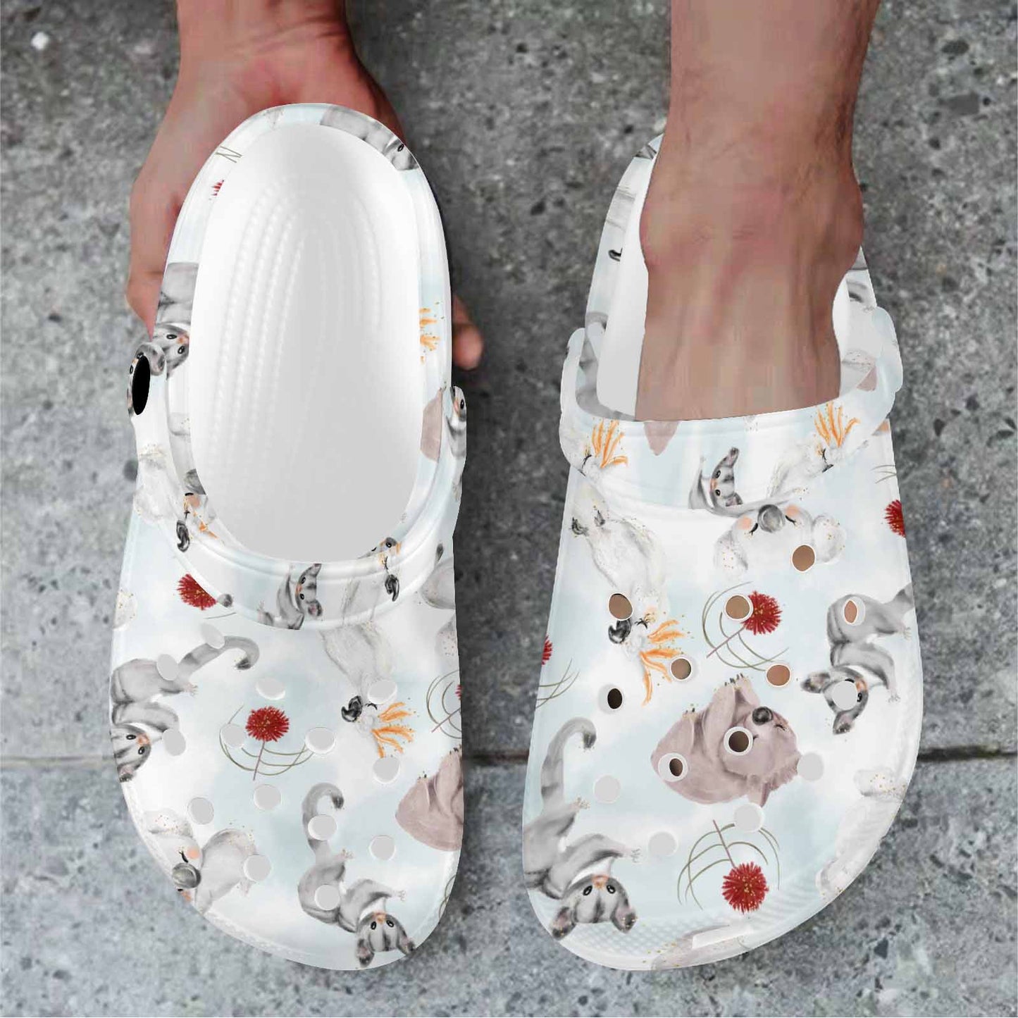 Australian Animals Koala, Sugar Glider, Wombat Custom Print Adults Clogs