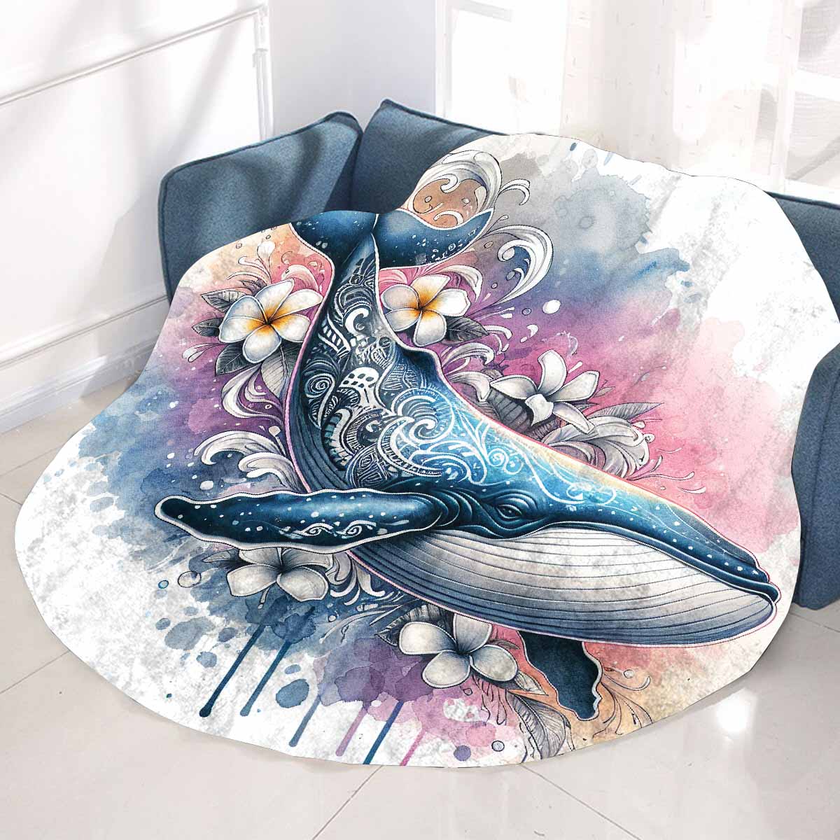 Sea_Animals_Whale_Awd351113 Circular Micro Fleece Blanket 60"