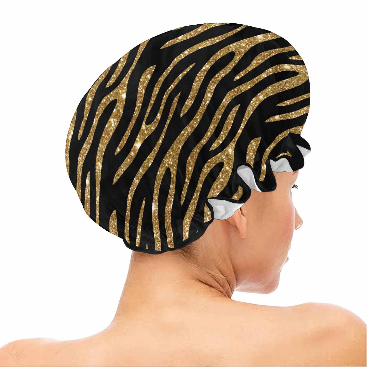 Black and Gold Glitter Leopard Print Shower Cap