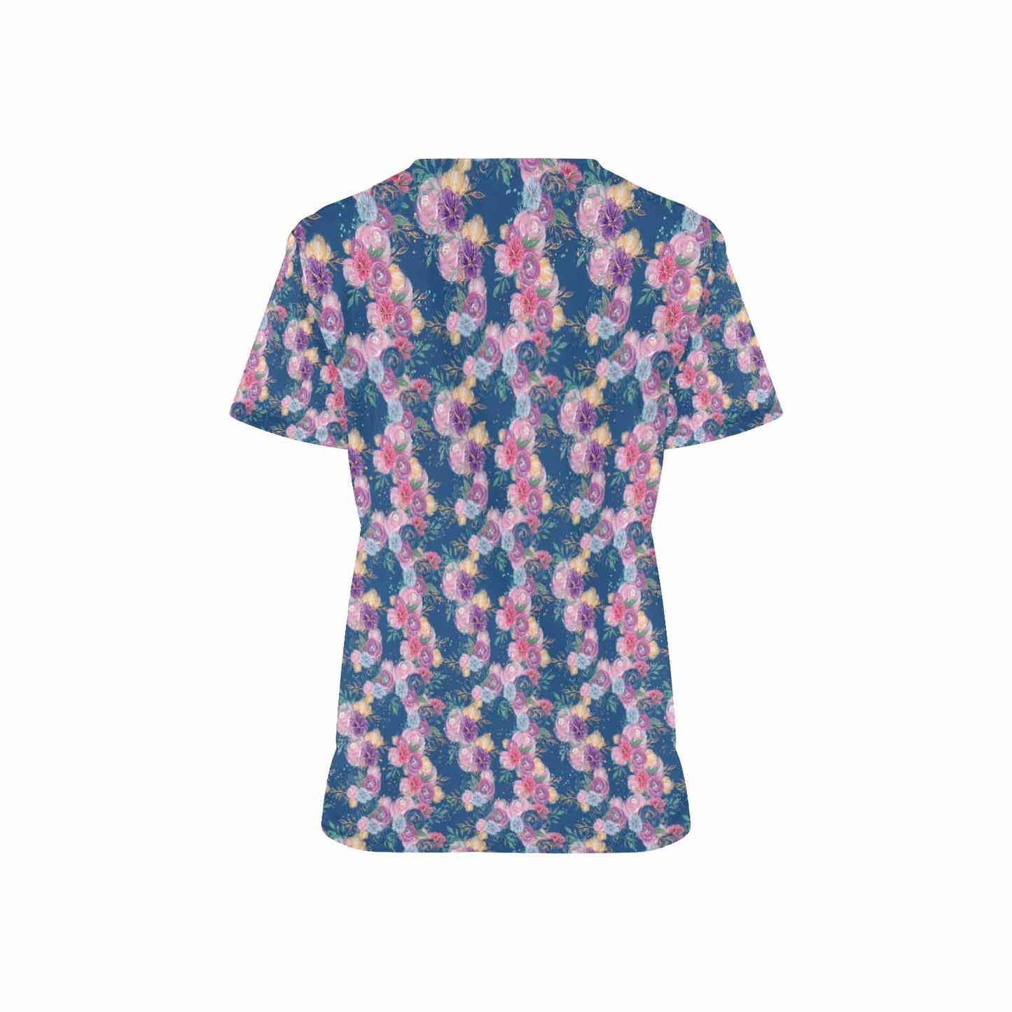 Teal Roses Women's V Neck Scrub Top Nurse Uniform with Deep Front Pockets