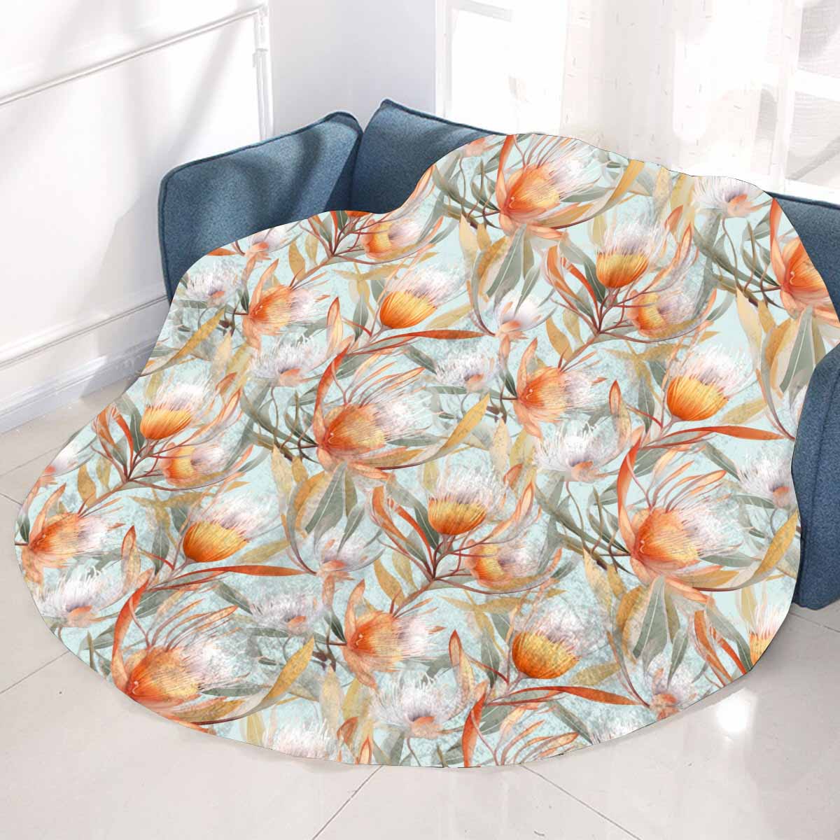 Australian Floral Green Circular Micro Fleece Blanket 60"