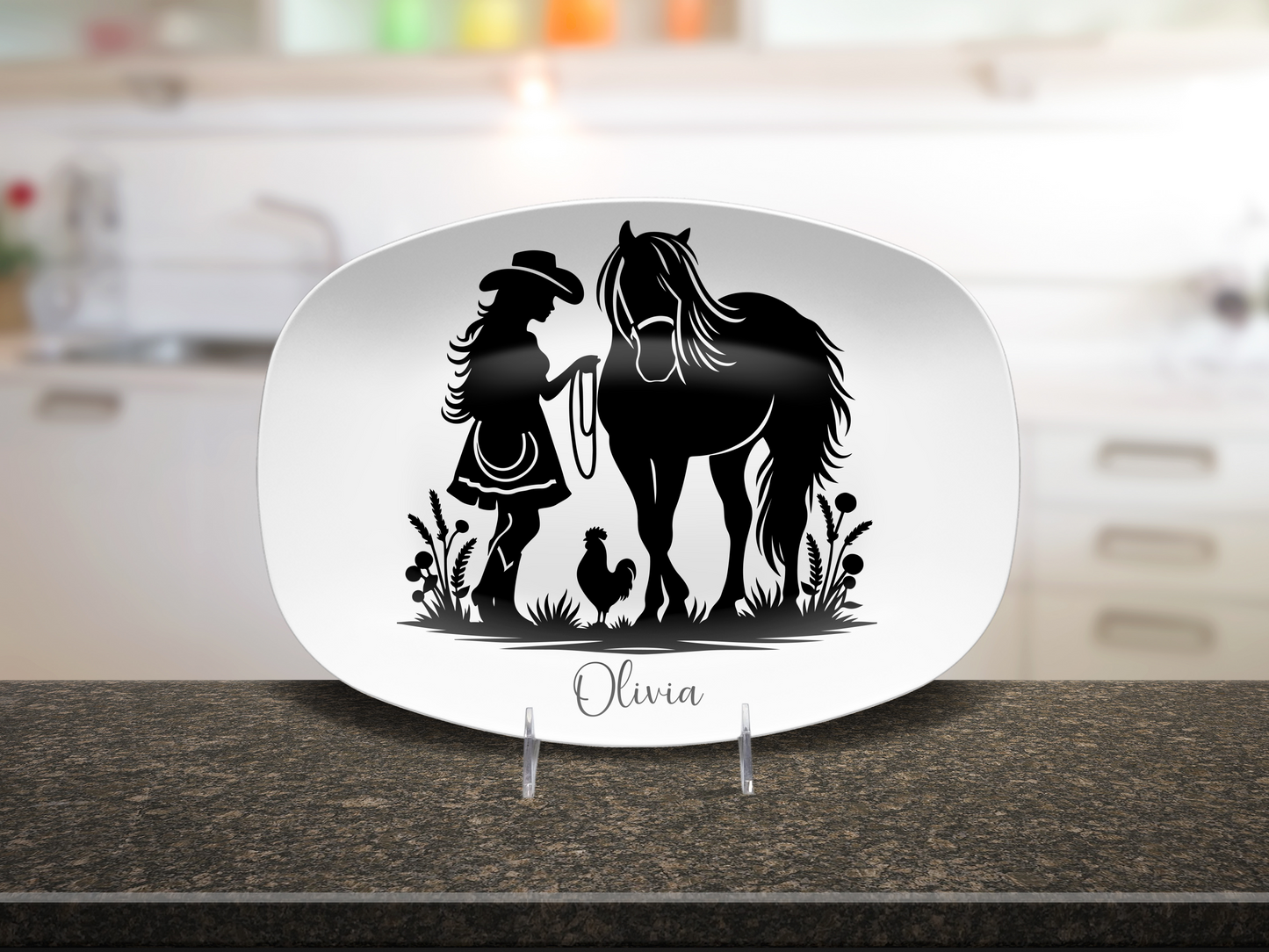 Personalised Girl and Horse Silhouette Plate or Platter