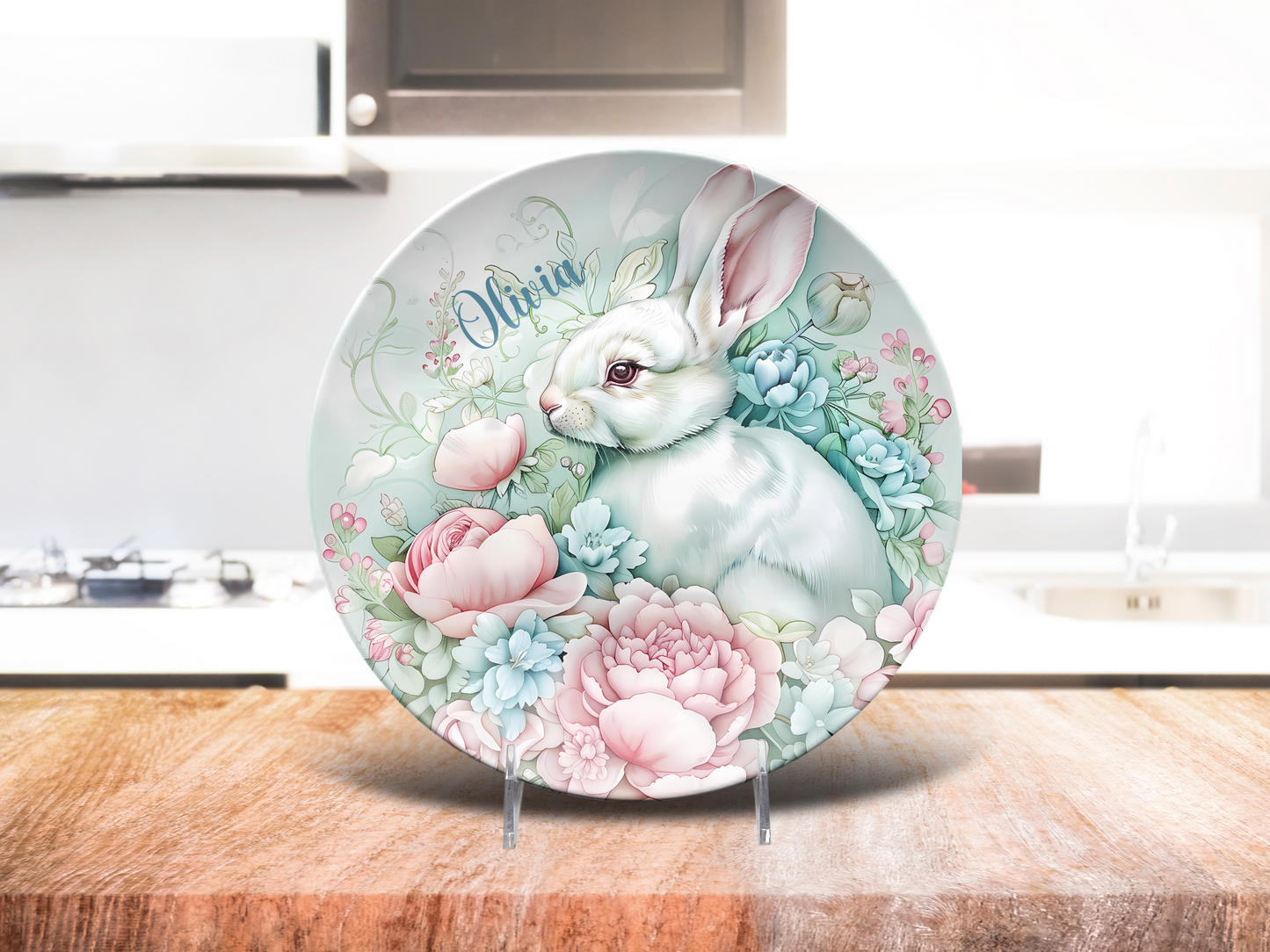 Magical Forest Rabbit Plate, Personalized Dinnerware, Custom Kids Plate, Unbreakable Gift, Rabbit Decor, Nursery Plate, Baby Shower Gift