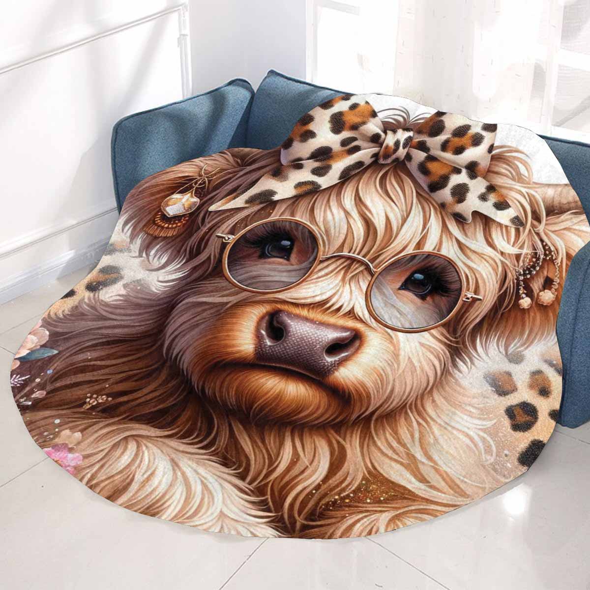 Higland Cow Awd1410 Circular Micro Fleece Blanket 47"