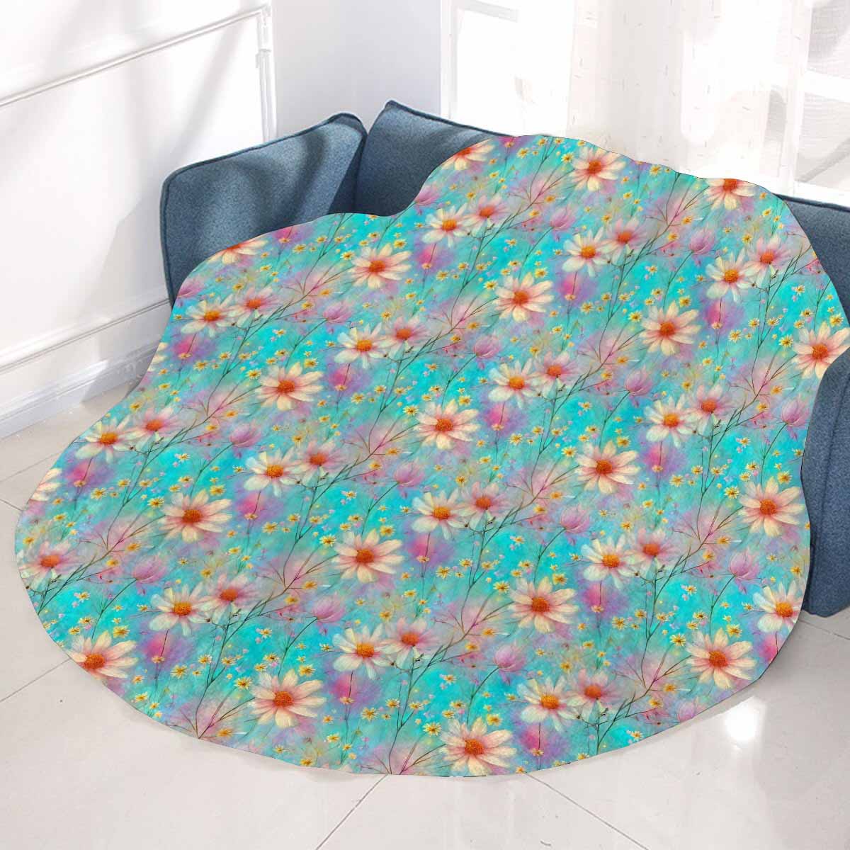 Green Floral Circular Micro Fleece Blanket 47"