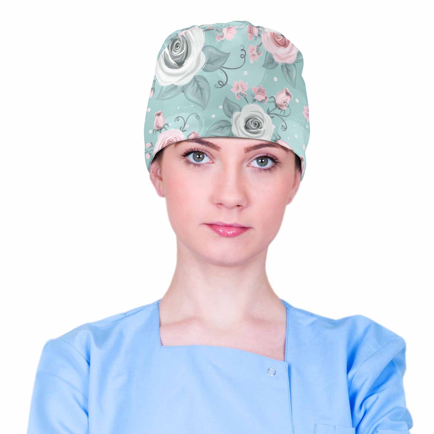 Nurse Scrub Cap Green Pastel Roses Scrub Cap
