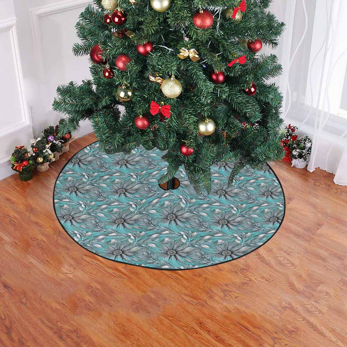 Green Elegant Floral 25 Christmas Tree Skirt