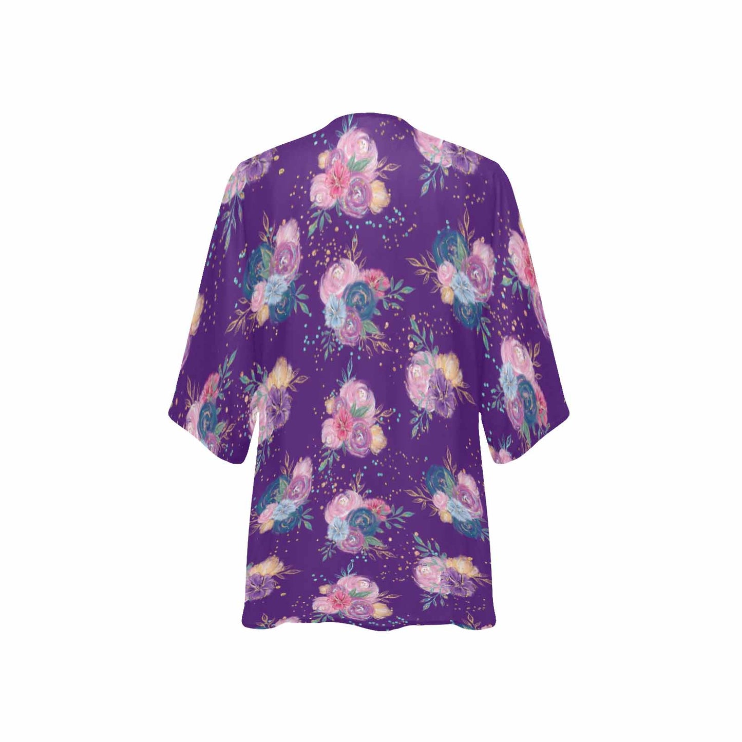 Purple Floral Women's Kimono Chiffon Cover Up