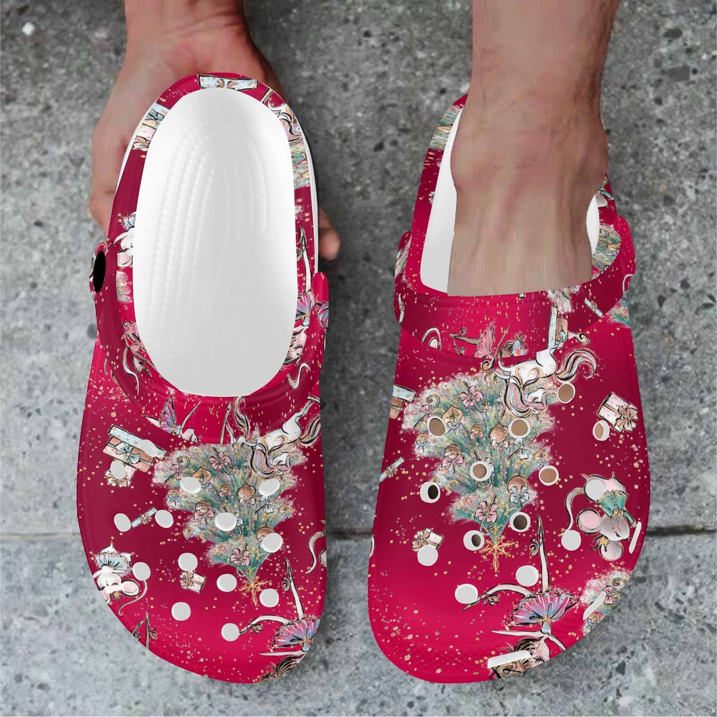 Red Christmas Custom Print Adults Clogs