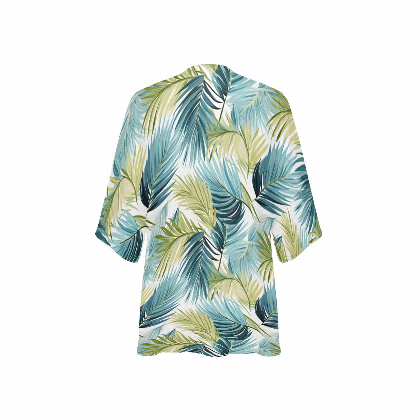 Palm Leaves Blue Green Women's Kimono Chiffon Cover Up
