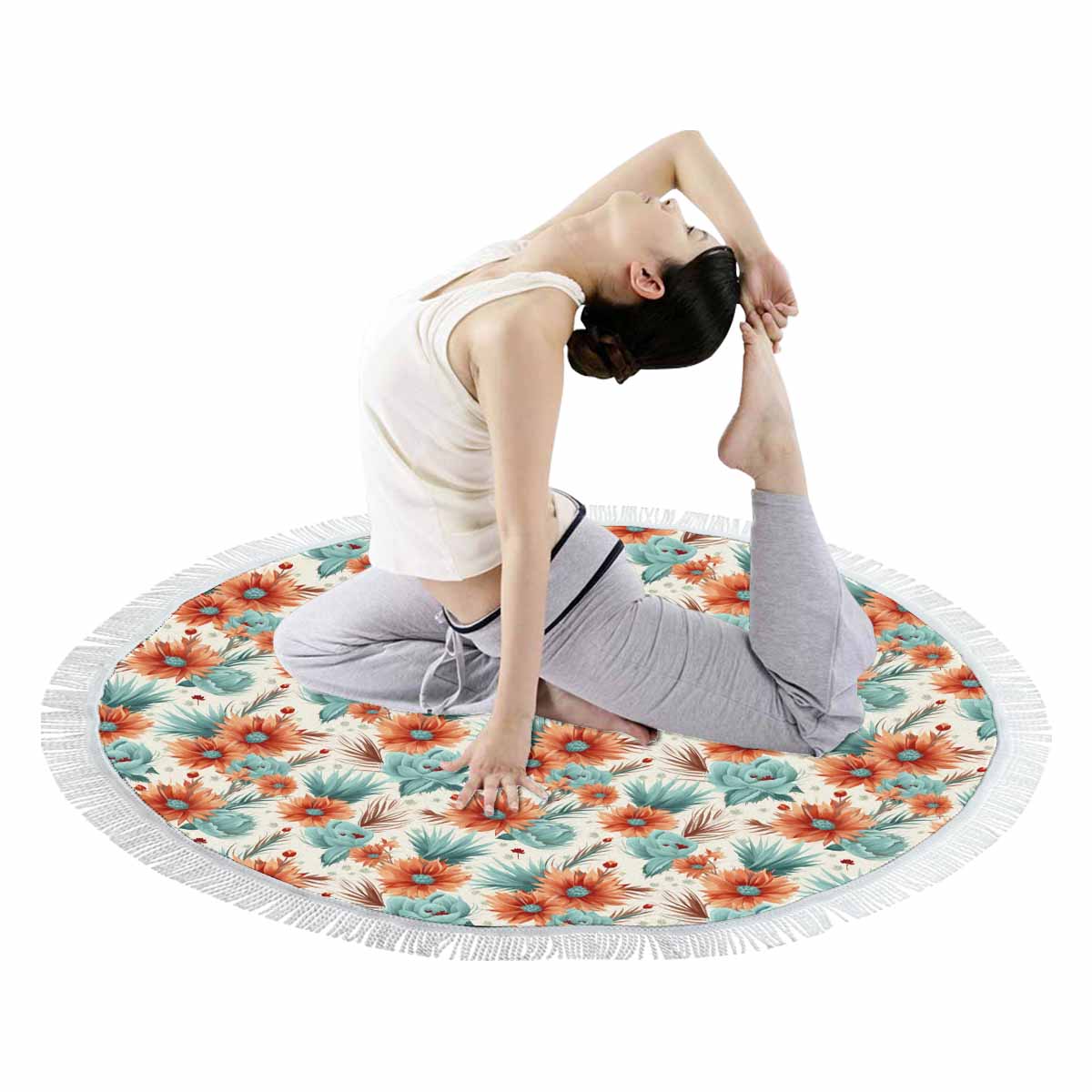 Boho Floral Circular Beach Towel Shawl 59"