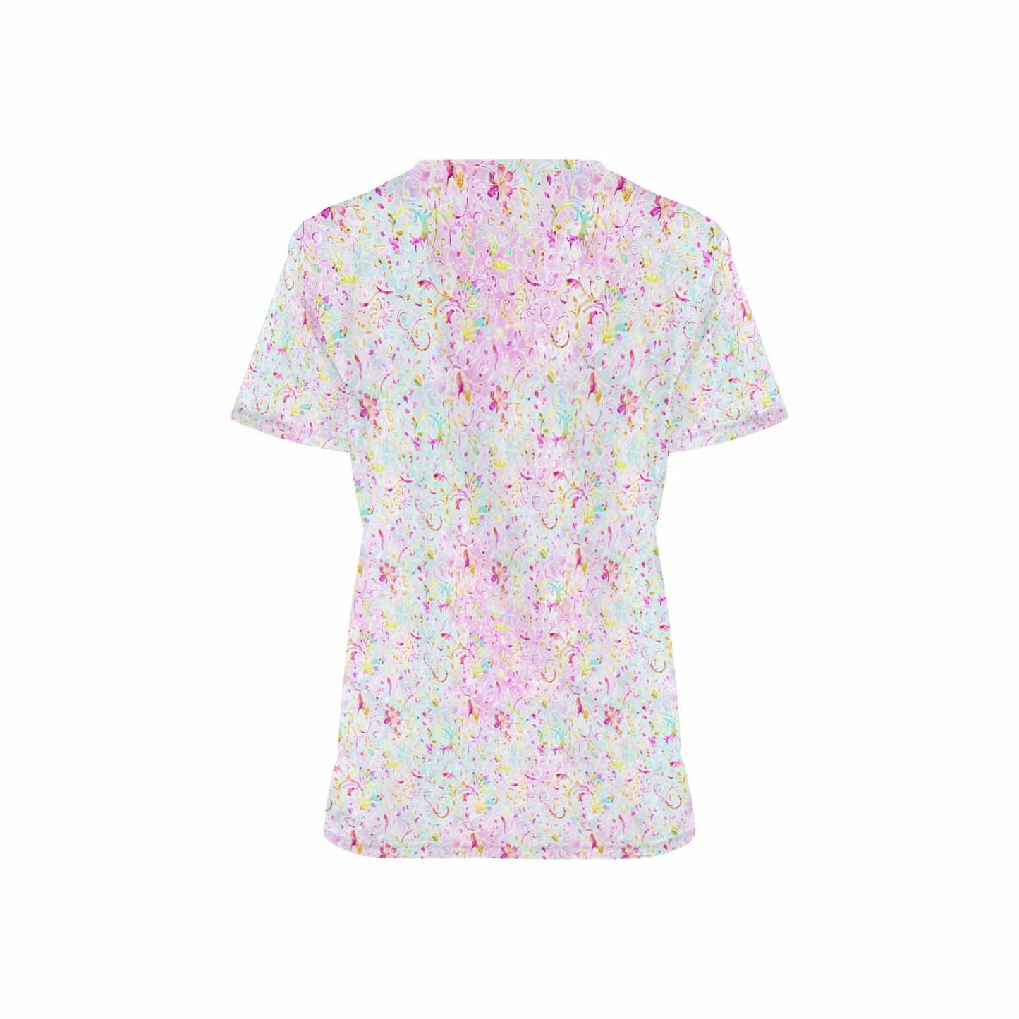 Pastel Paisley Women's V Neck Scrub Top Nurse Uniform with Deep Front Pockets