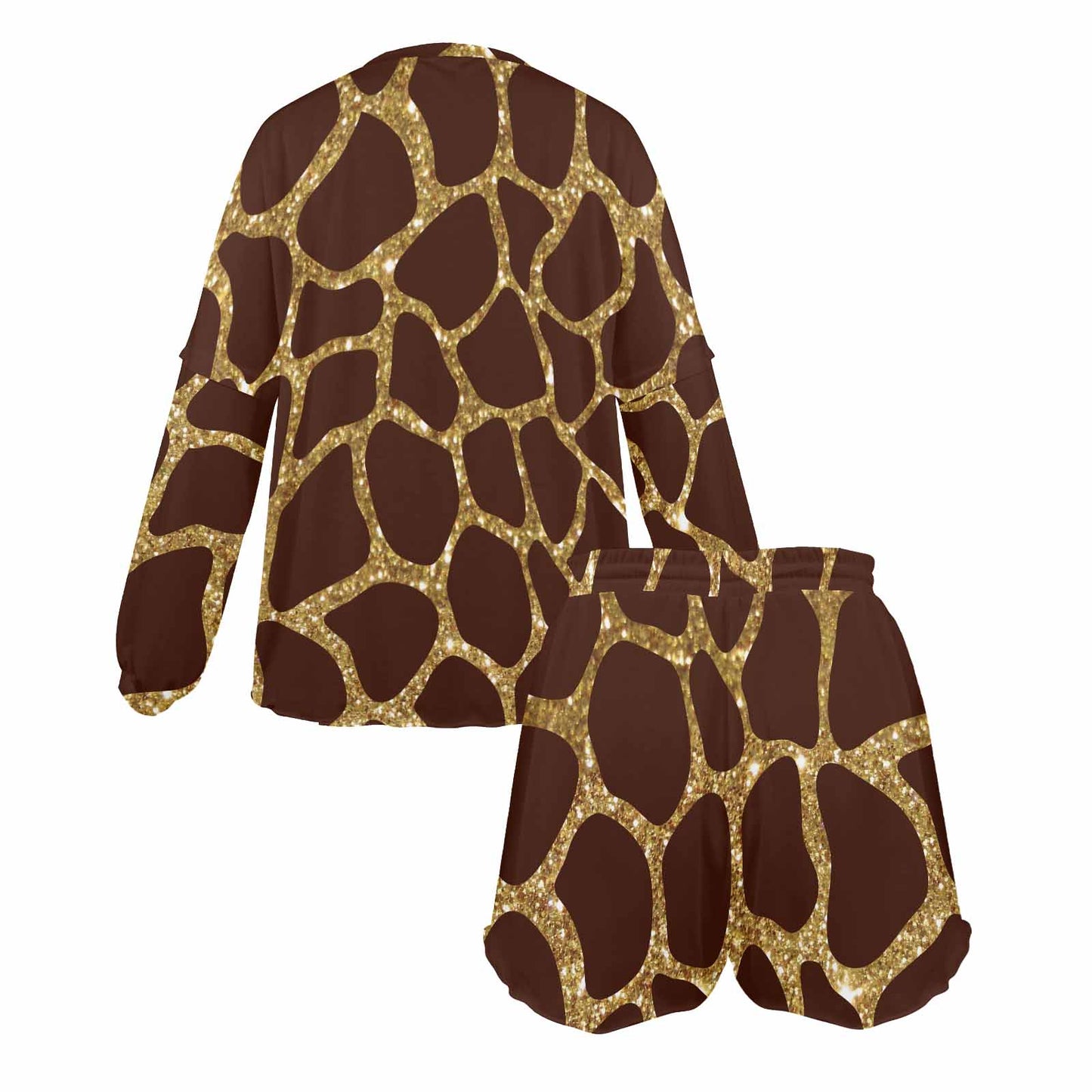 Animal print 6 Women's Long Sleeve Pajama Set with Shorts