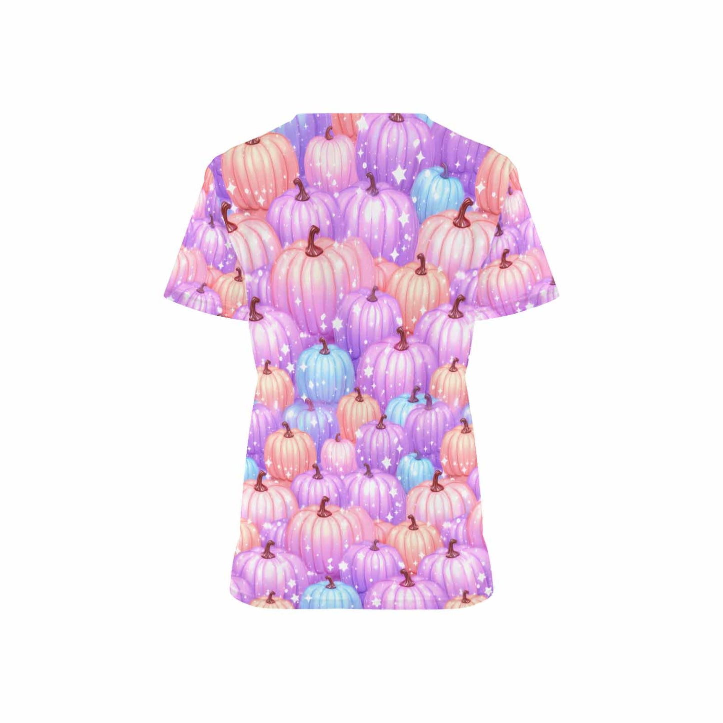 Pastel Pumpkins Women's V Neck Scrub Top Nurse Uniform with Deep Front Pockets