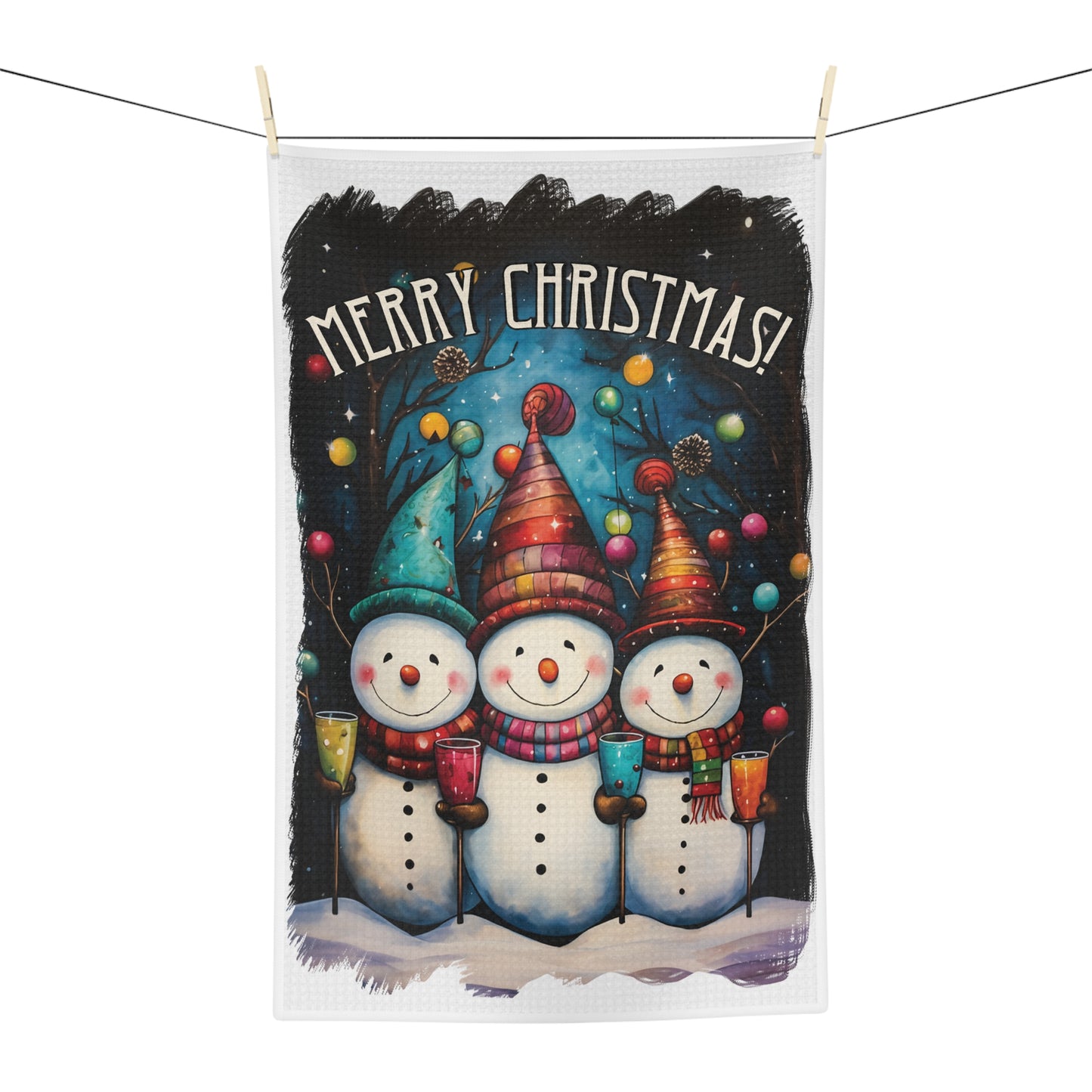 Microfiber Tea Towel, Merry Christmas Snowmen