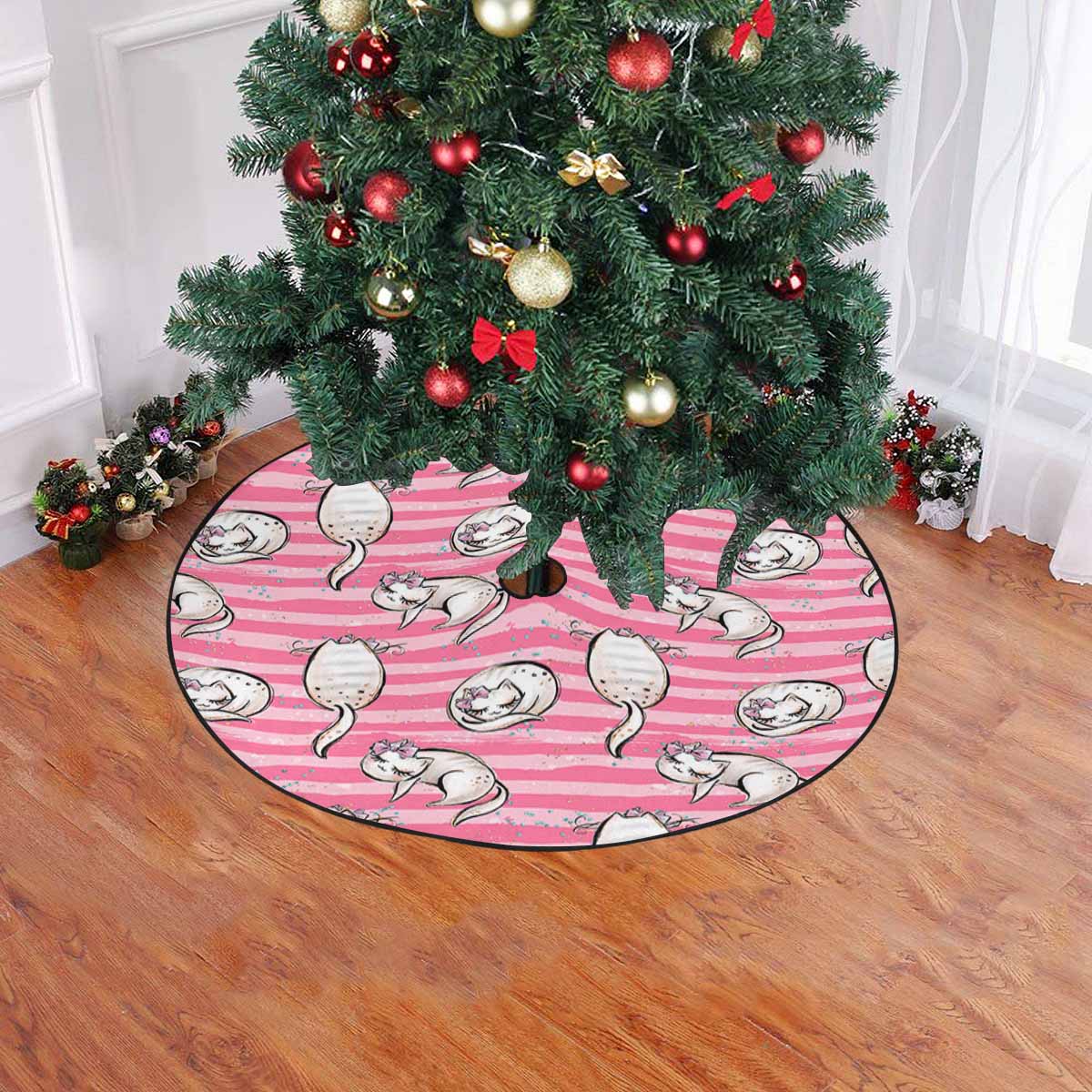 Pink Cats Christmas Tree Skirt