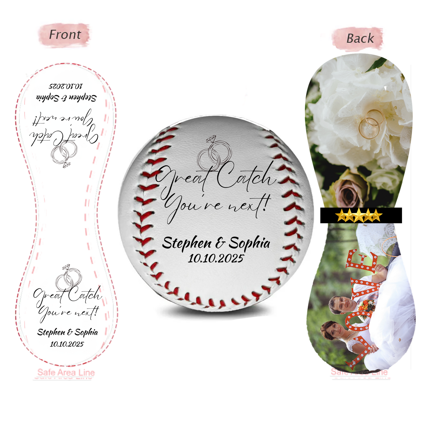 Personalised Baseball, Great Catch You're next! Wedding Garter Toss Personalise with Mr & Mrs Names and Wedding Date