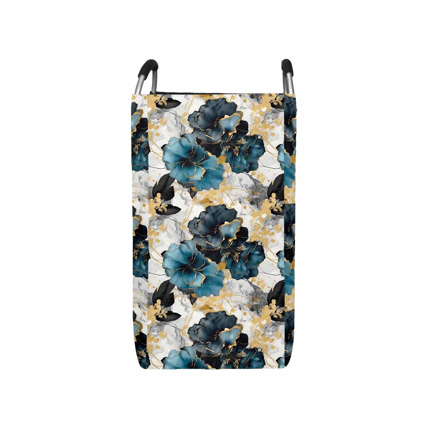 Blue & Gold Ink Floral Square Laundry Basket