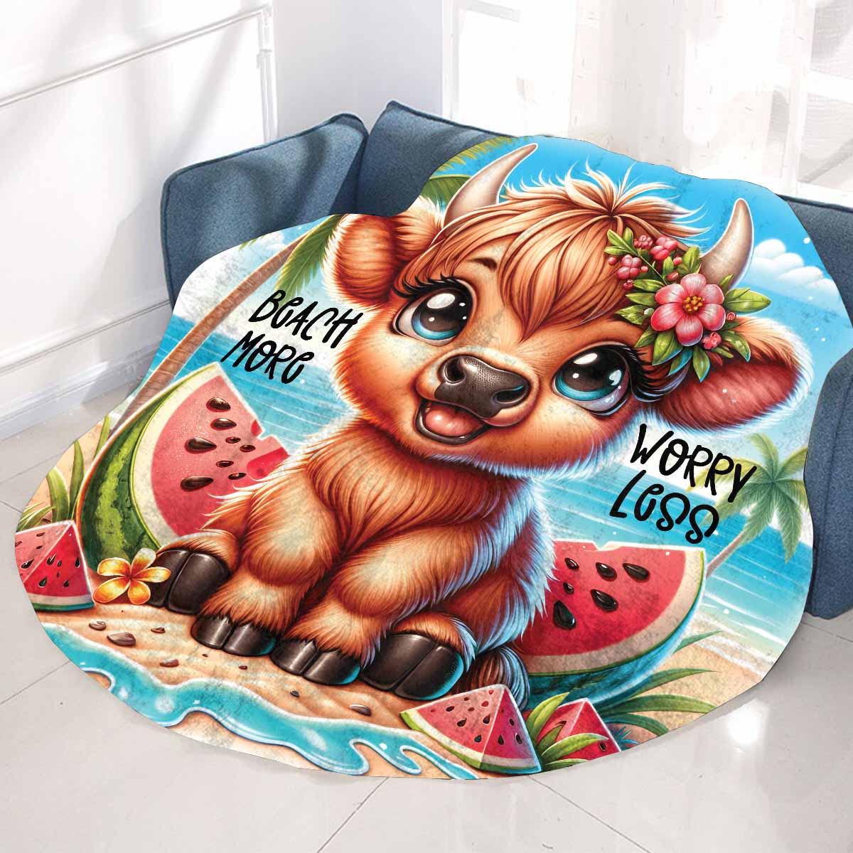 Highland Cow Awd35103 Circular Micro Fleece Blanket 60"