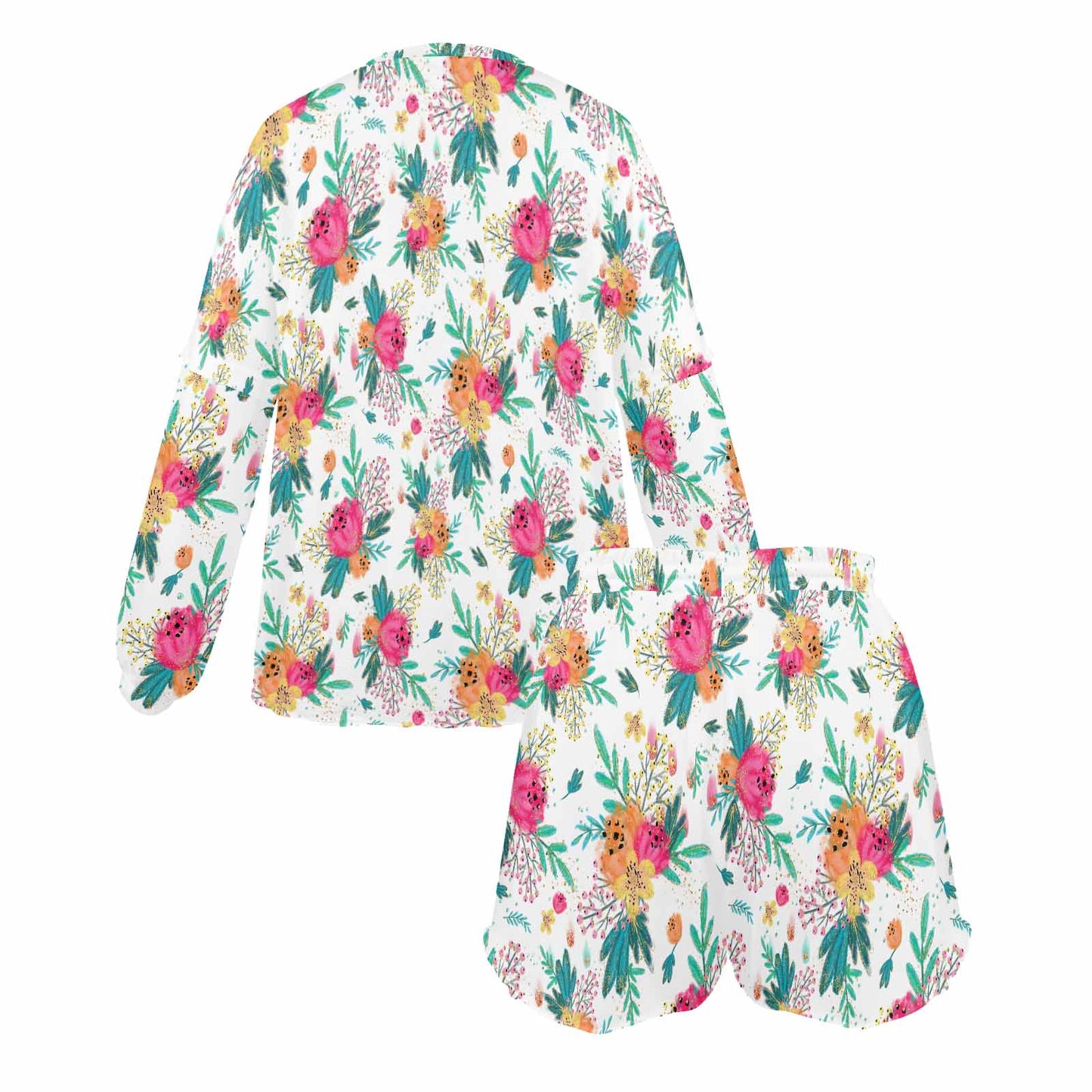 Australian Floral Women's Long Sleeve Pajama Set with Shorts