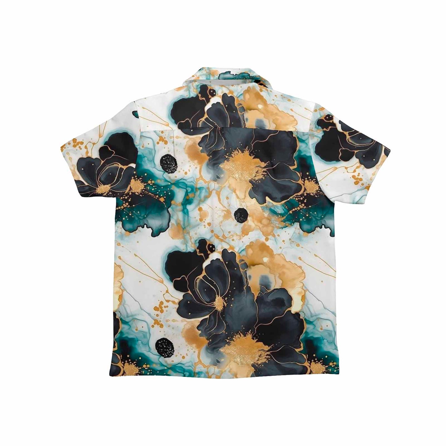 Black Gold & Green Ink Floral Little Boys Hawaiian Shirt