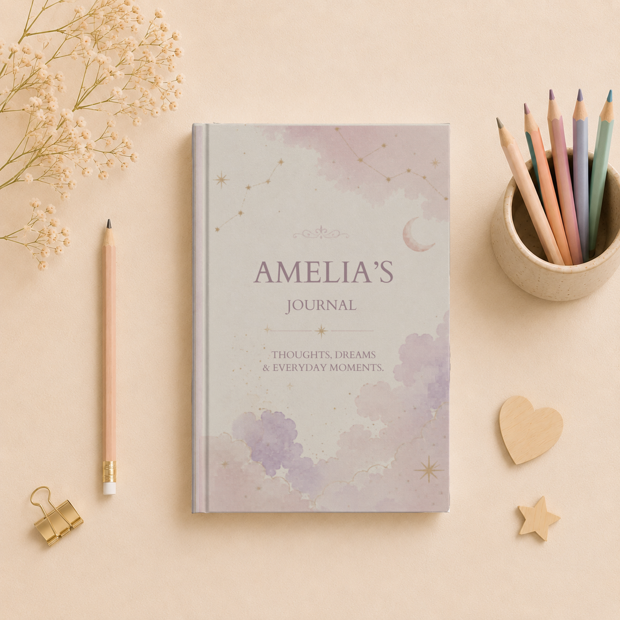 Personalized Matte Journal, Custom Hardcover Diary, Celestial Themed Notebook, Thoughtful Gift for Writers, Unique Journal Gift