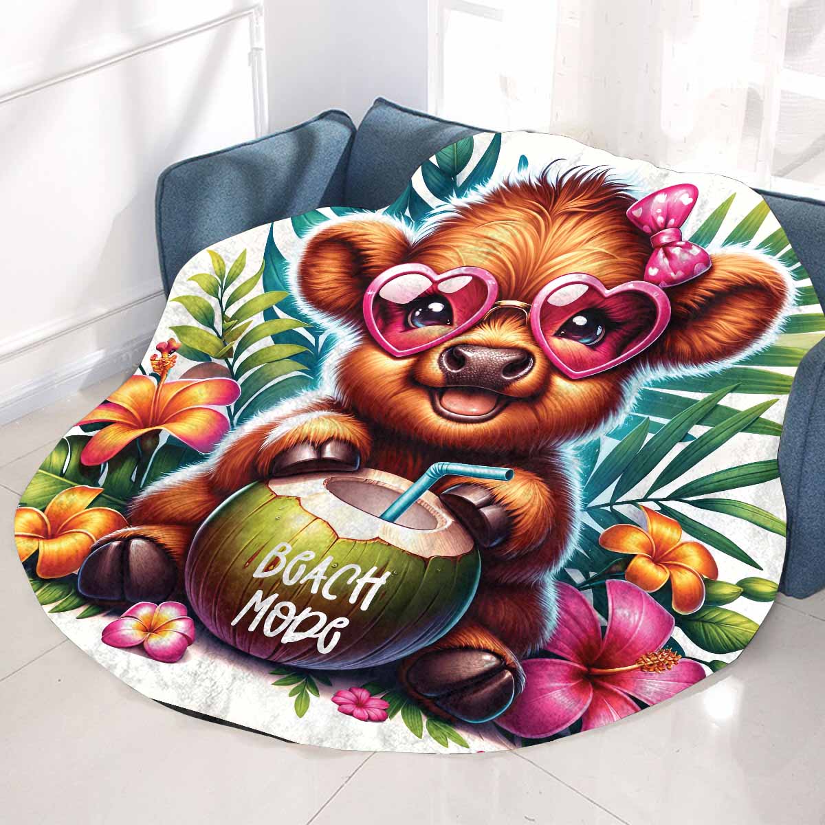 Highland Cow Awd35104 Circular Micro Fleece Blanket 60"