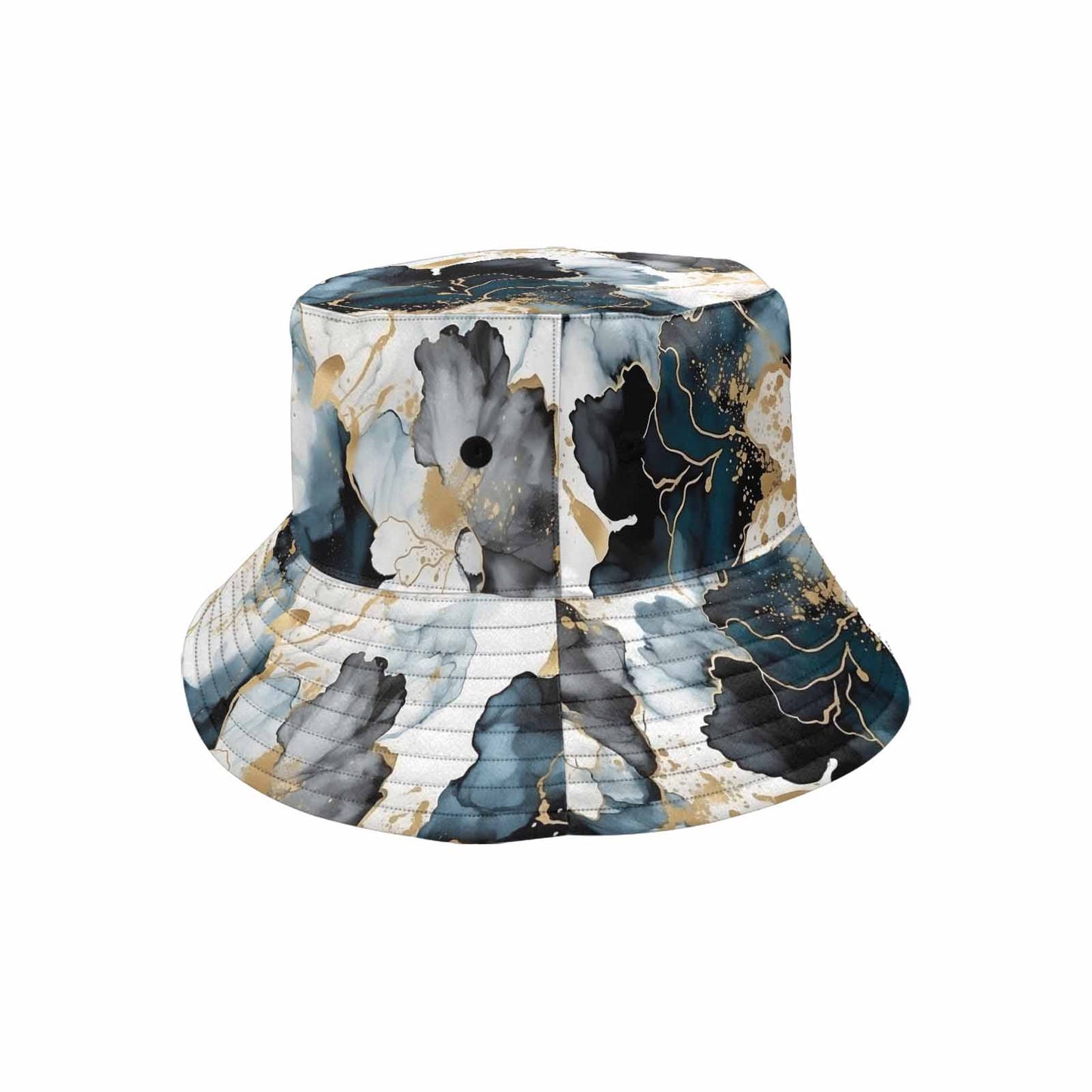 Black Ink Floral Unisex Summer Single-Layer Bucket Hat