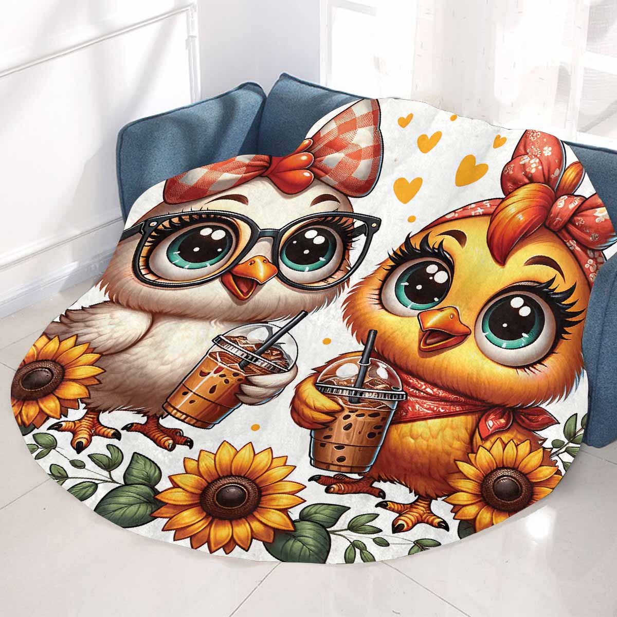 Chickens_Awd35177 Circular Micro Fleece Blanket 47"