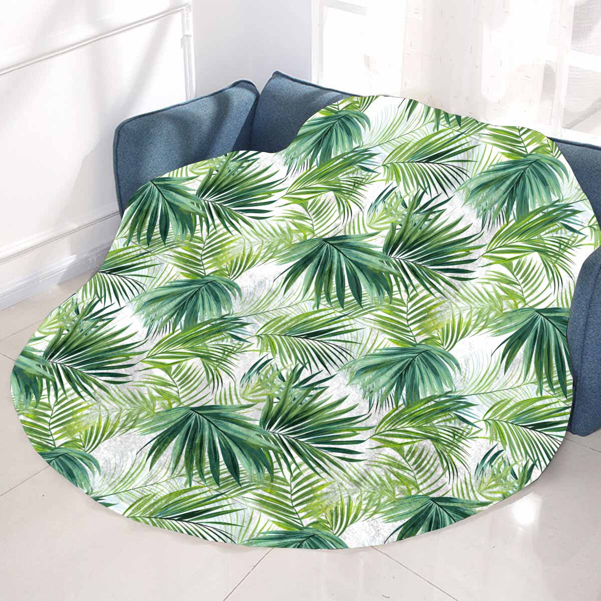 Green Palm Leaves Circular Micro Fleece Blanket 60"