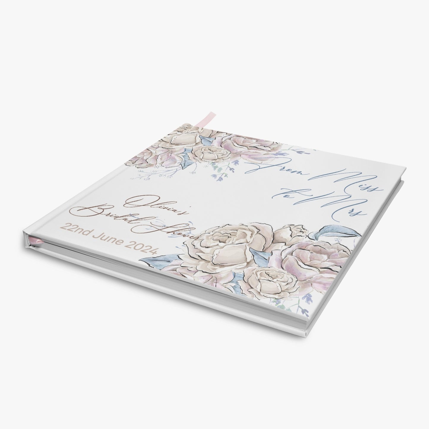 Square Bridal Shower Guest Book, Romance Floral, From Miss to Mrs, Personalised