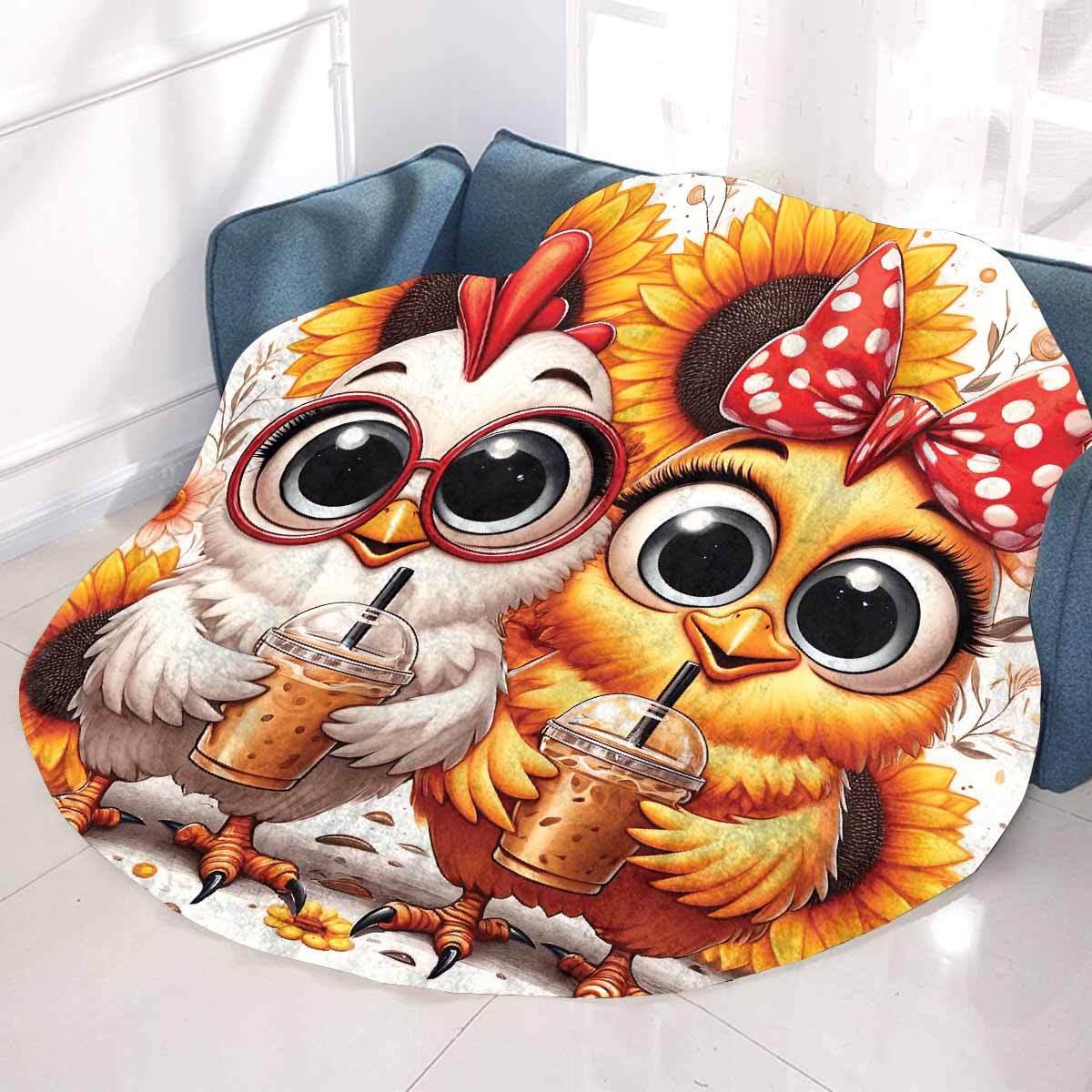 Chickens_Awd35166 Circular Micro Fleece Blanket 60"