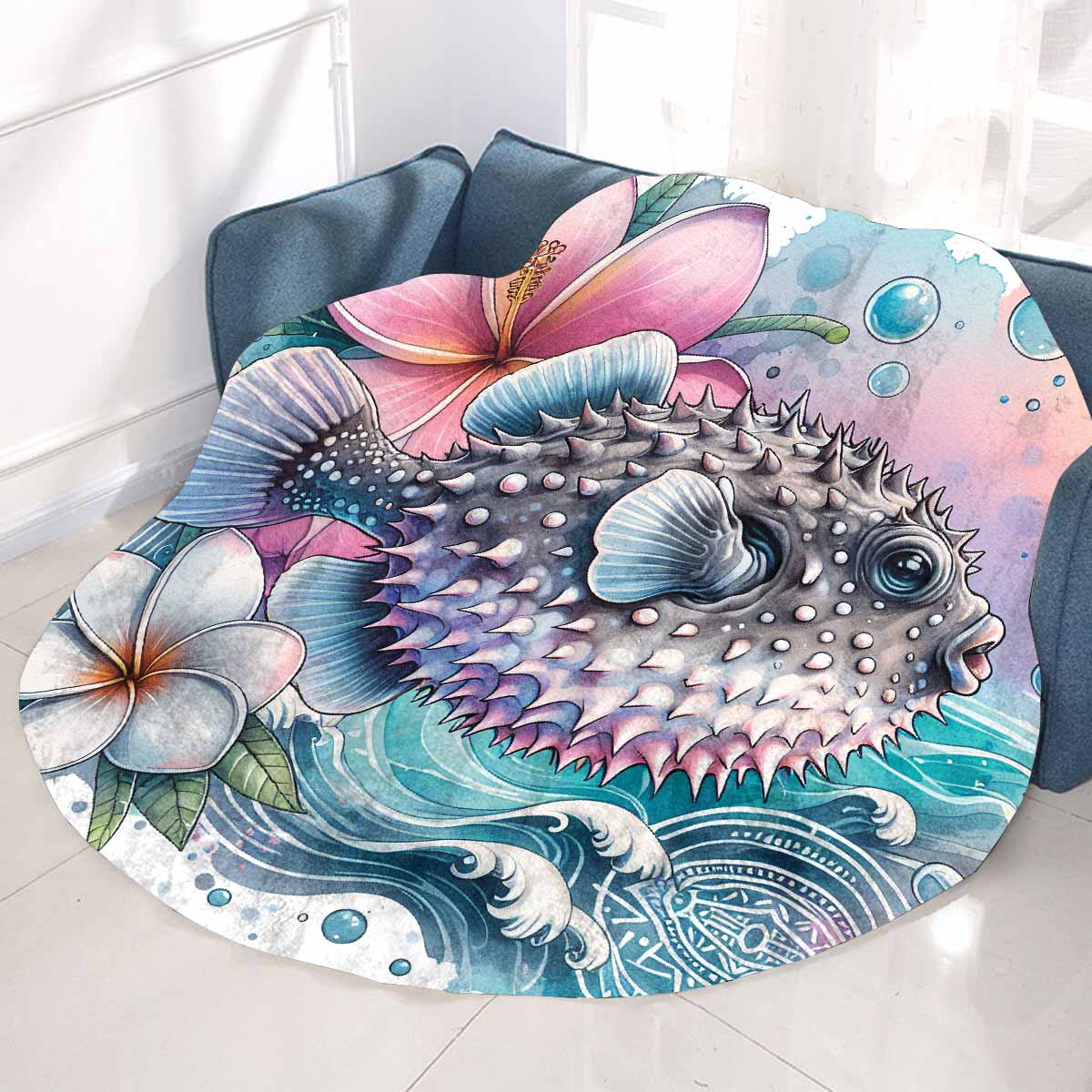 Sea_Animals_Stonefish_Awd35196 Circular Micro Fleece Blanket 60"