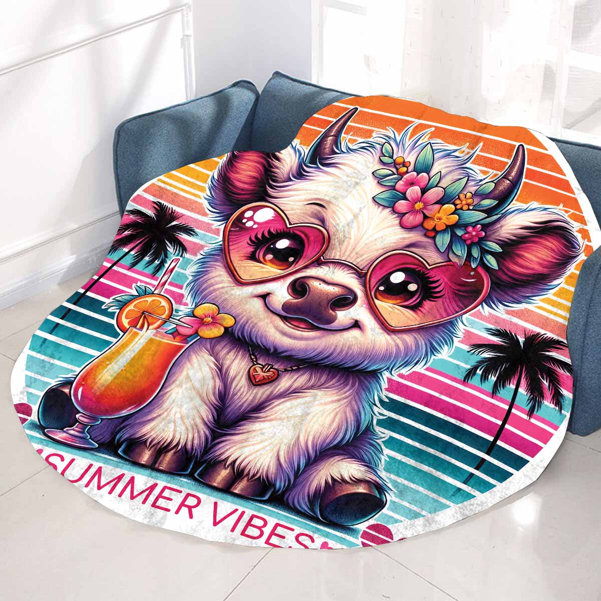 Highland Cow Awd35107 Circular Micro Fleece Blanket 60"