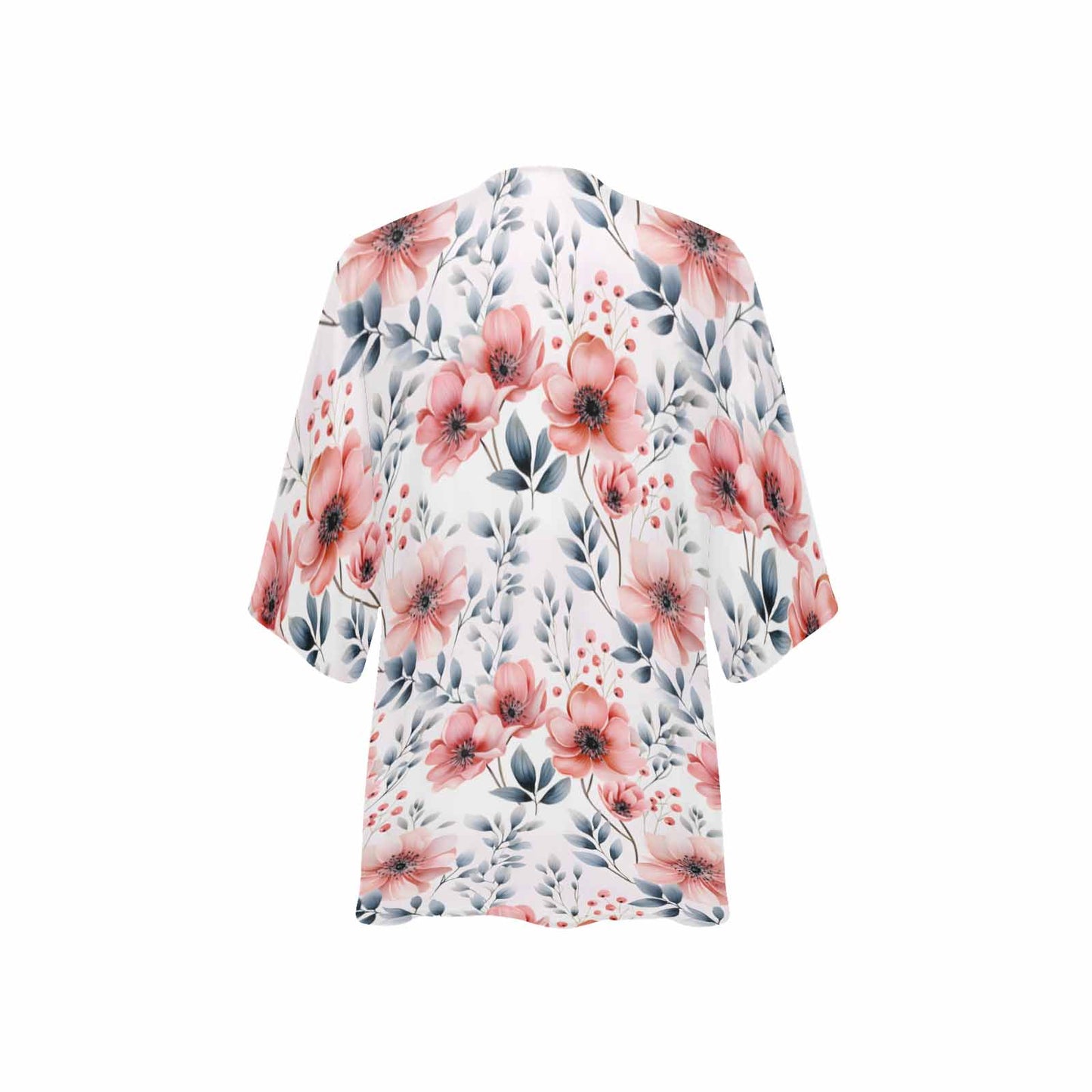 Apricot and Grey Floral GP Women's Kimono Chiffon Cover Up
