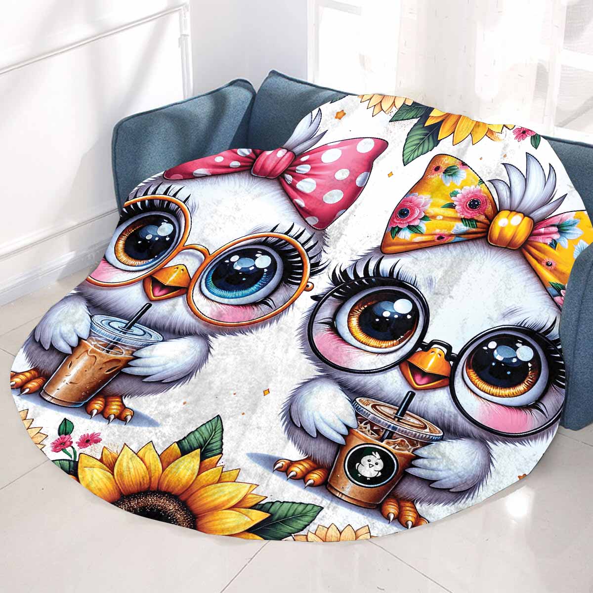 Chickens_Awd35165 Circular Micro Fleece Blanket 60"