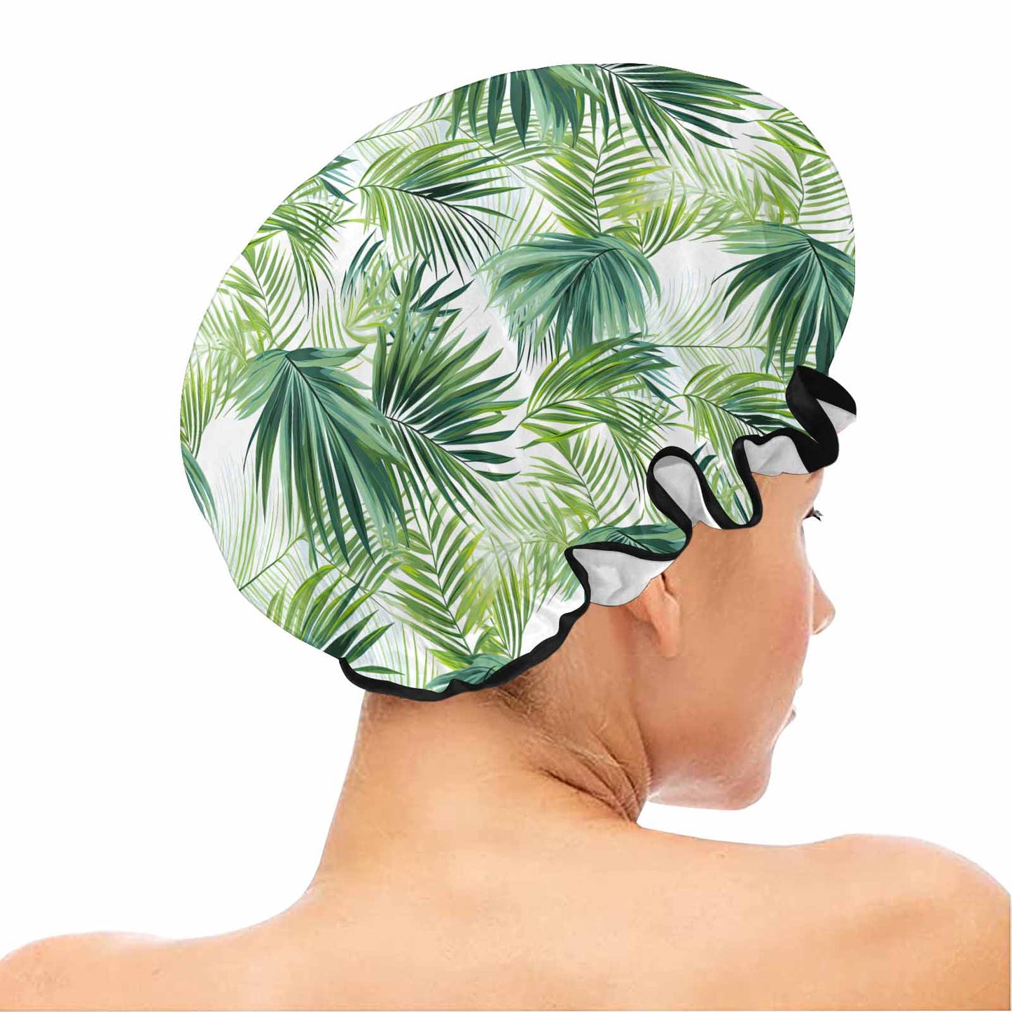 Green Palm Leaves Shower Cap