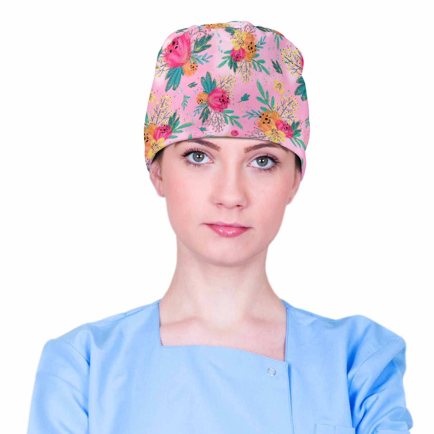 Nurse Scrub Cap Australian Floral Pink Scrub Cap
