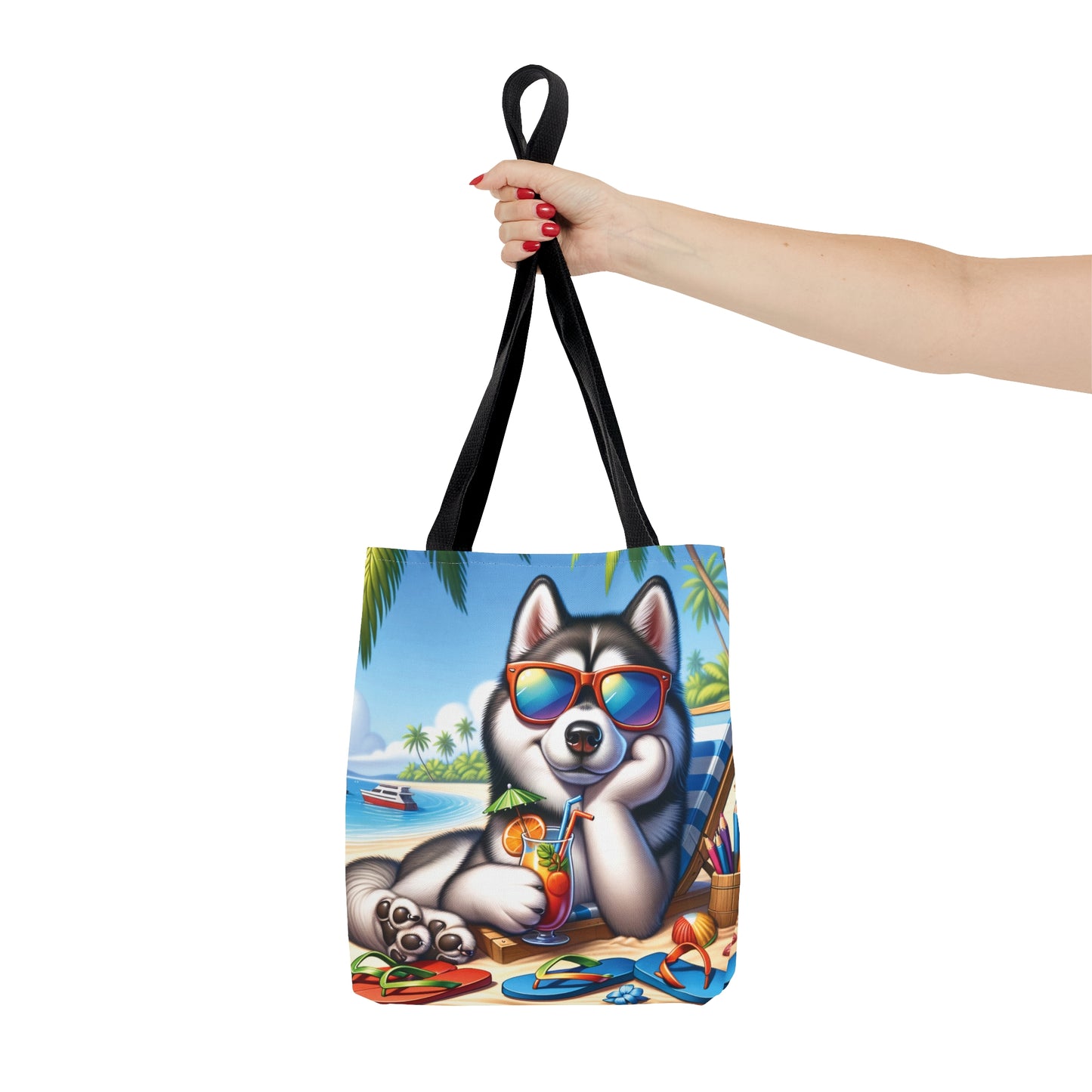 Tote Bag, Dog on Beach, Siberian Husky, Tote bag, awd-1246