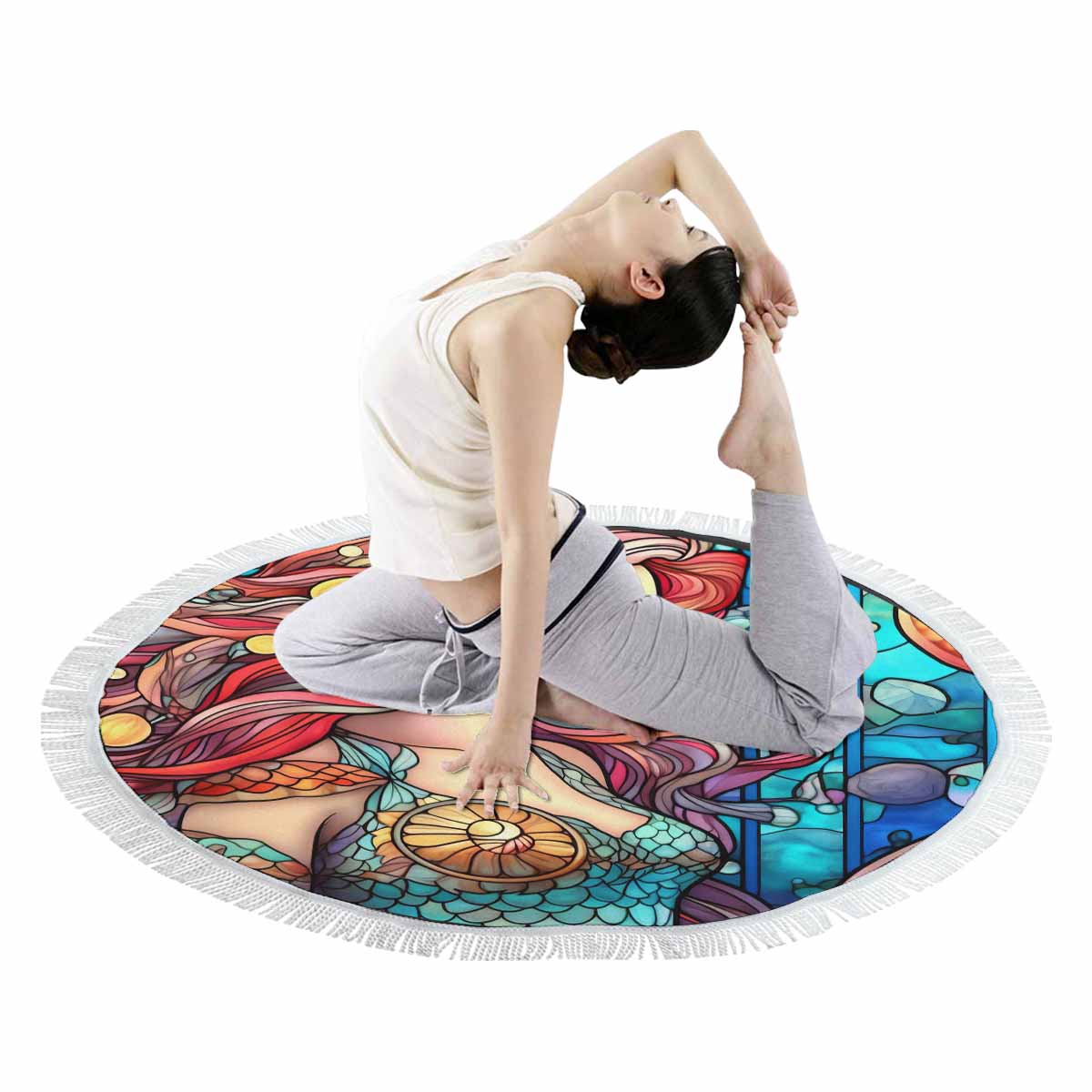 Mermaid Round 6 Circular Beach Towel Shawl 59"