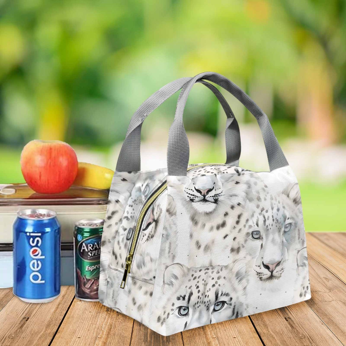 Leopard Portable Lunch Bag-Grey Handle