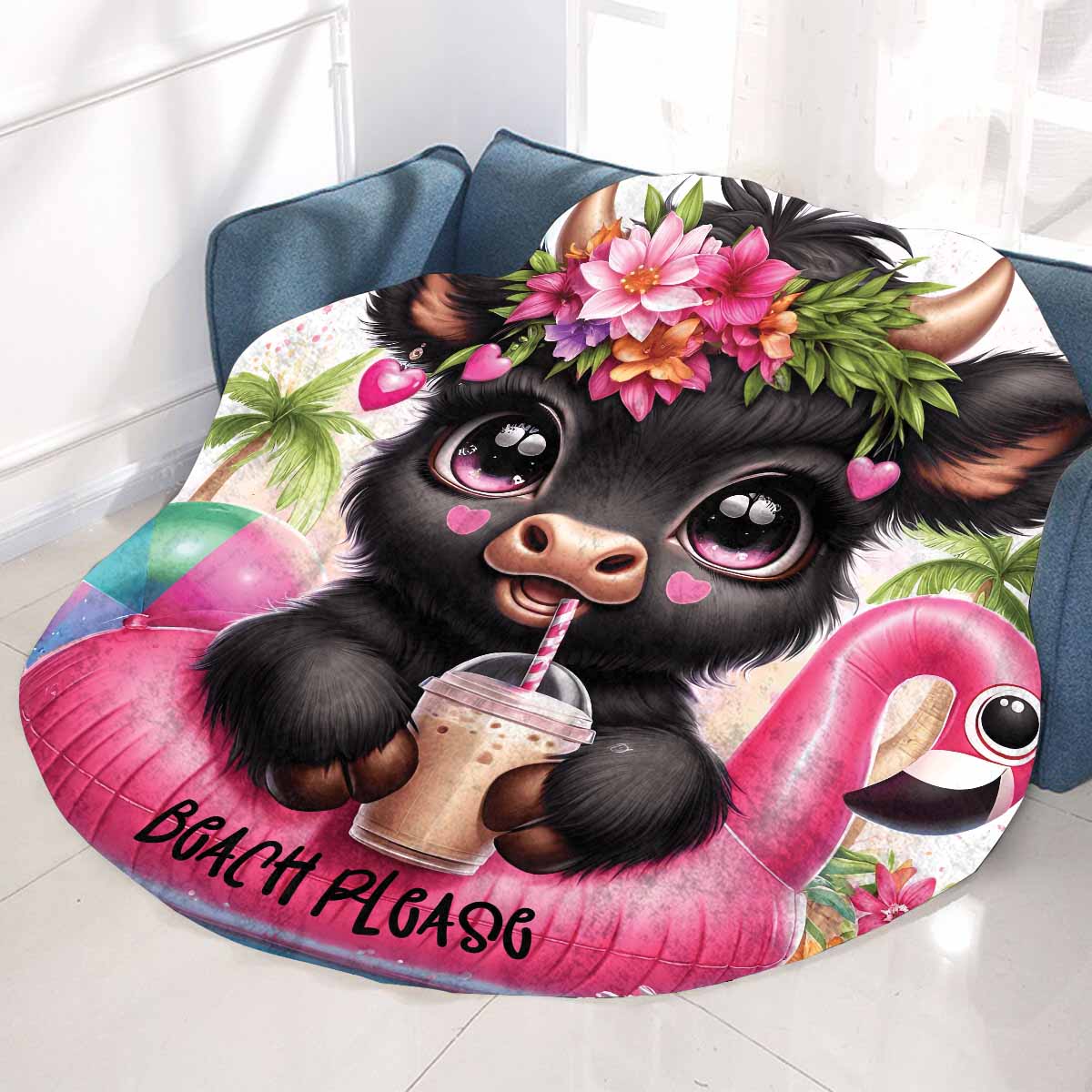 Highland Cow Awd35119 Circular Micro Fleece Blanket 60"