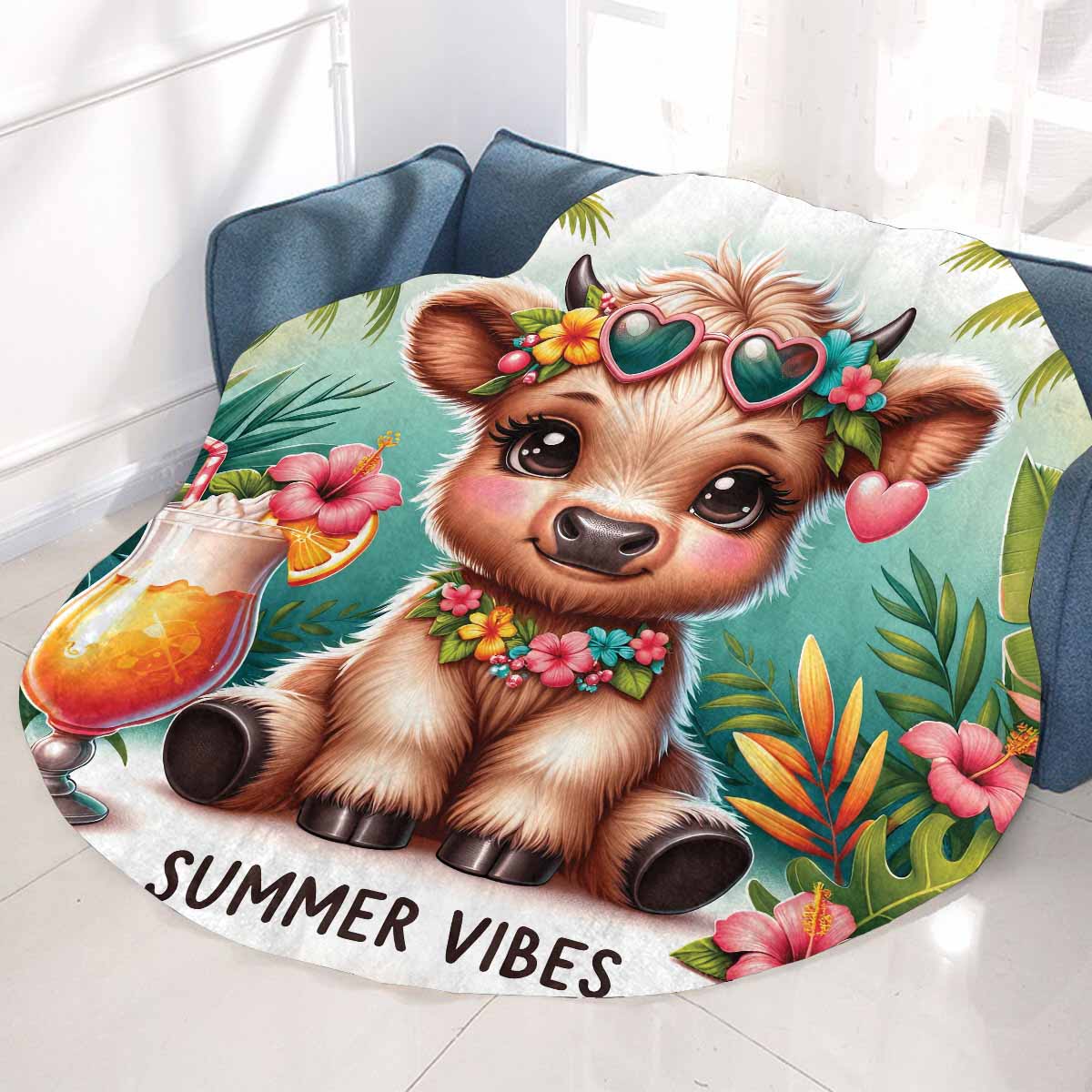Highland Cow Awd35102 Circular Micro Fleece Blanket 47"