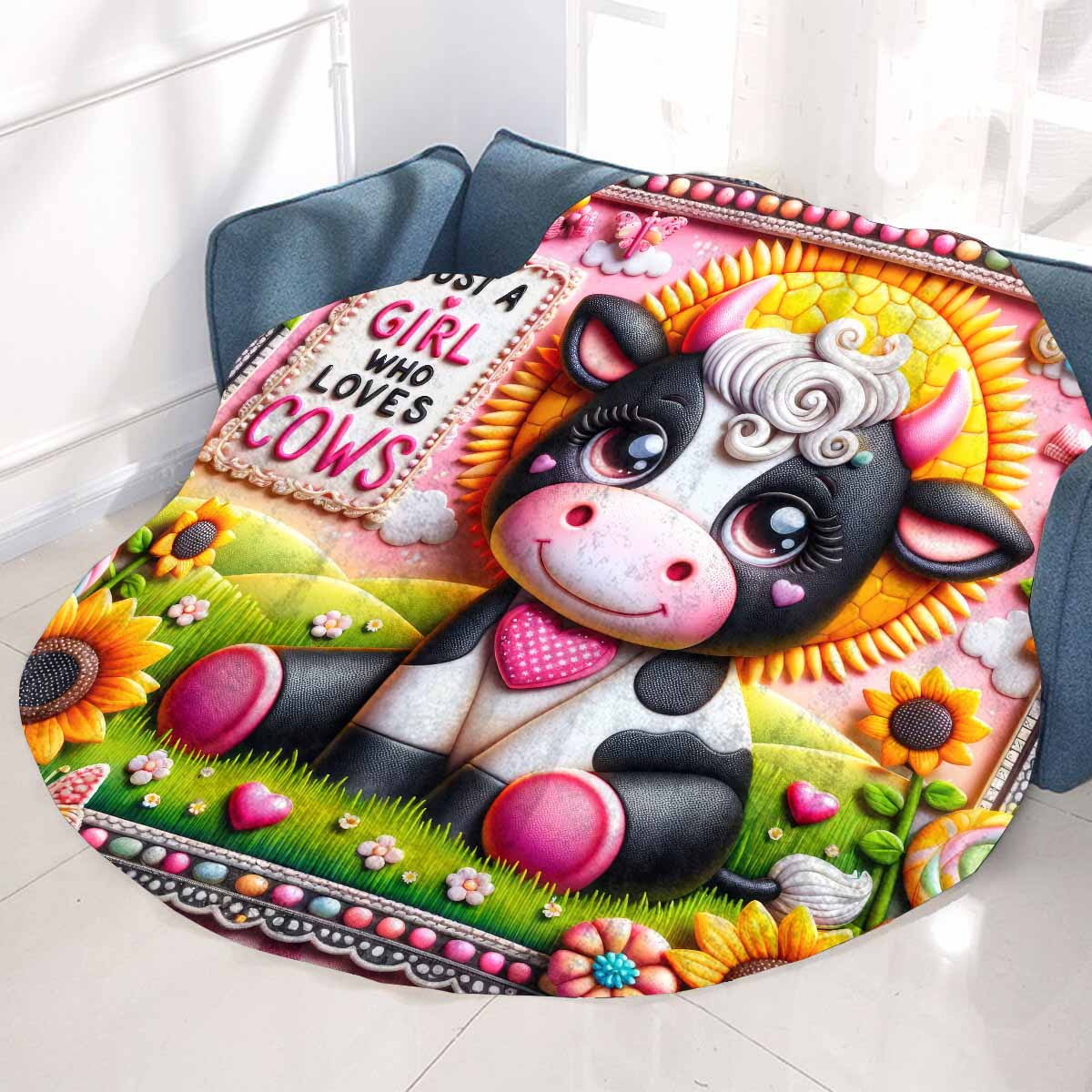 Just a Girl Who Loves Cows Awd351117 Circular Micro Fleece Blanket 60"