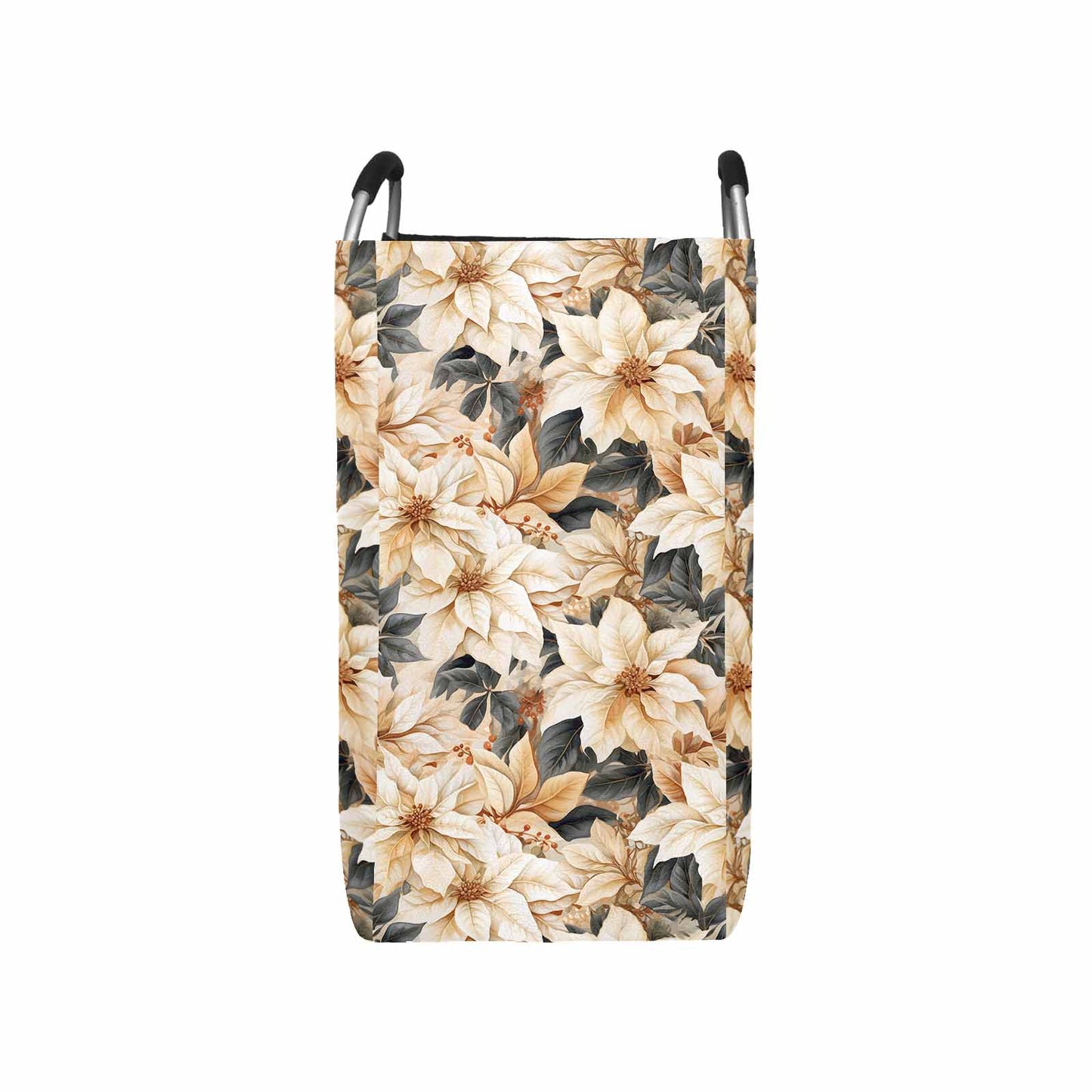 Cream Poinsettia2 Square Laundry Basket