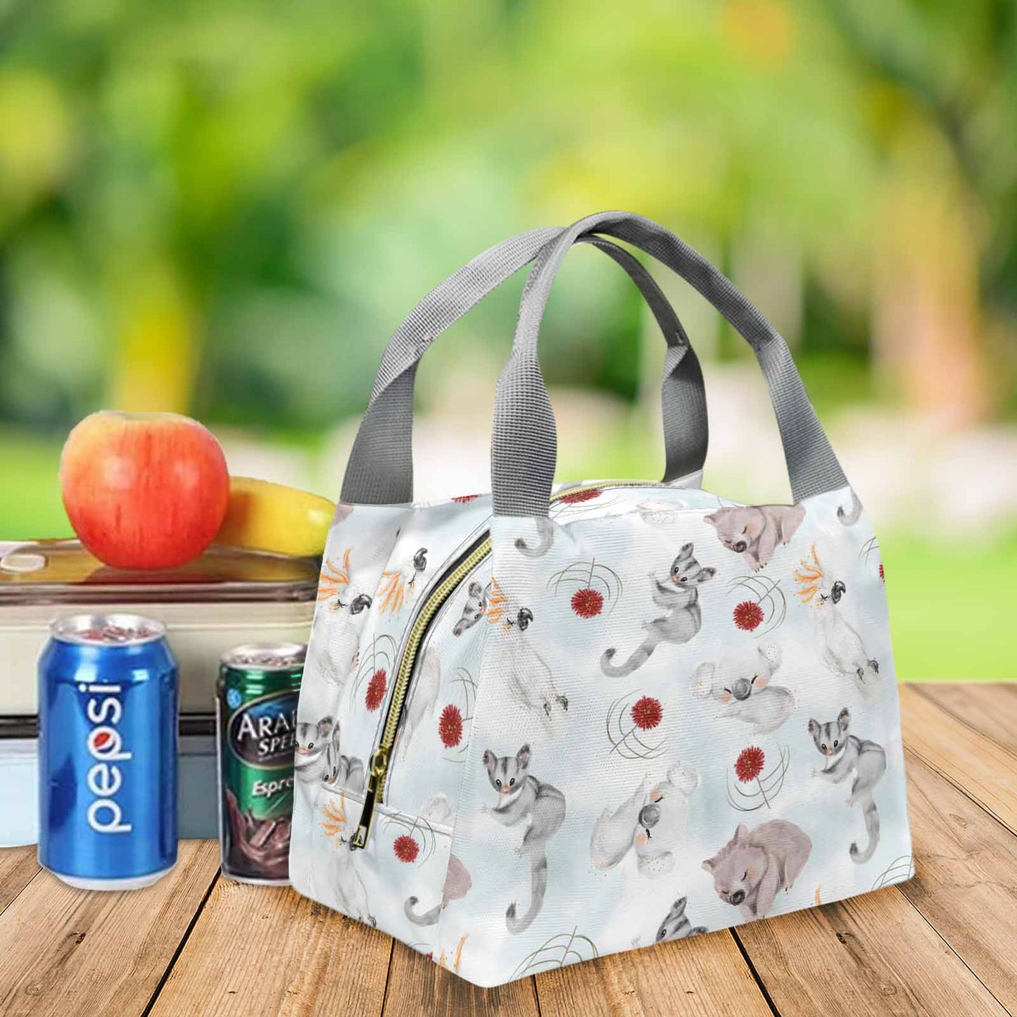 Australian Animals Koala, Sugar Glider, Wombat Portable Lunch Bag-Grey Handle