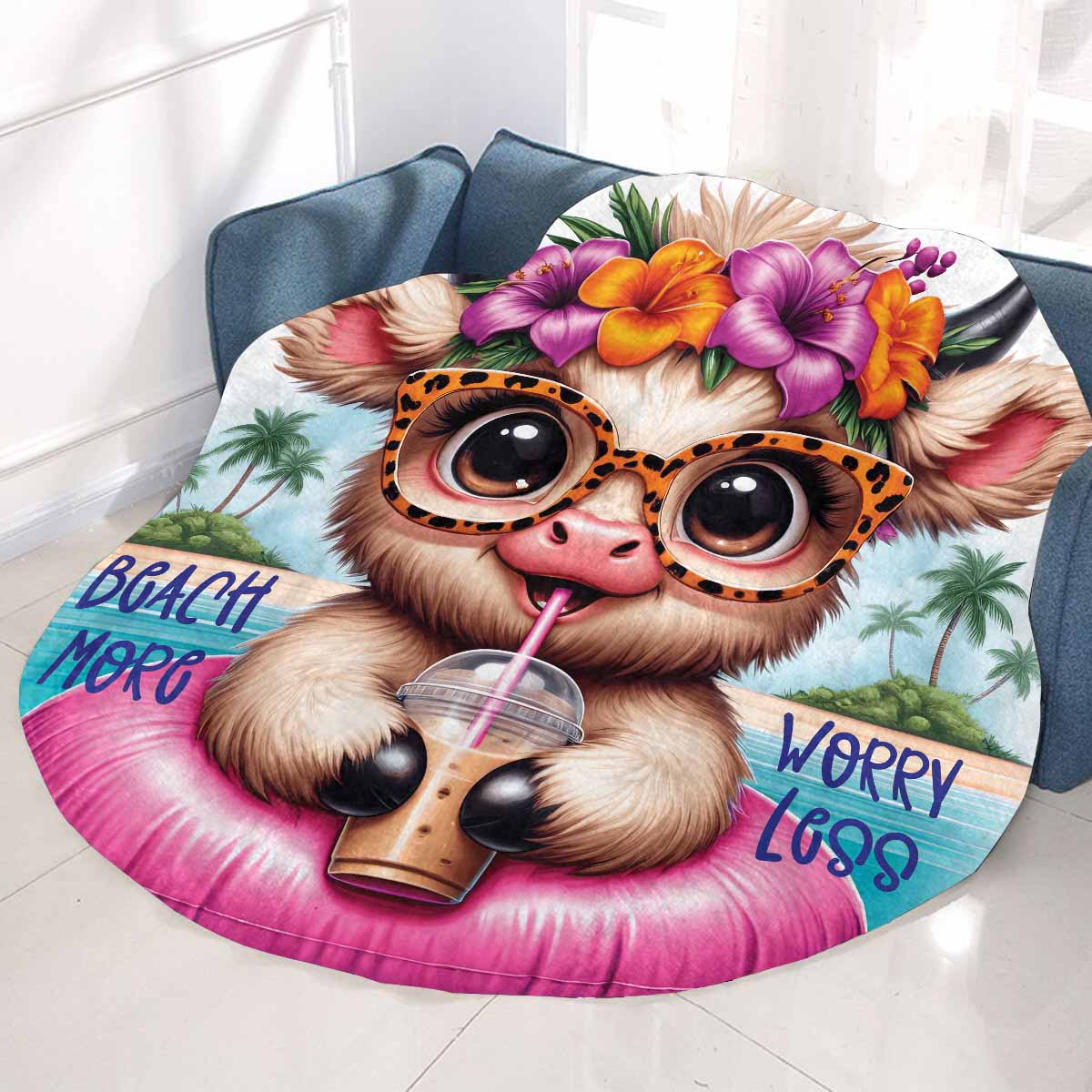 Highland Cow Awd35106 Circular Micro Fleece Blanket 47"