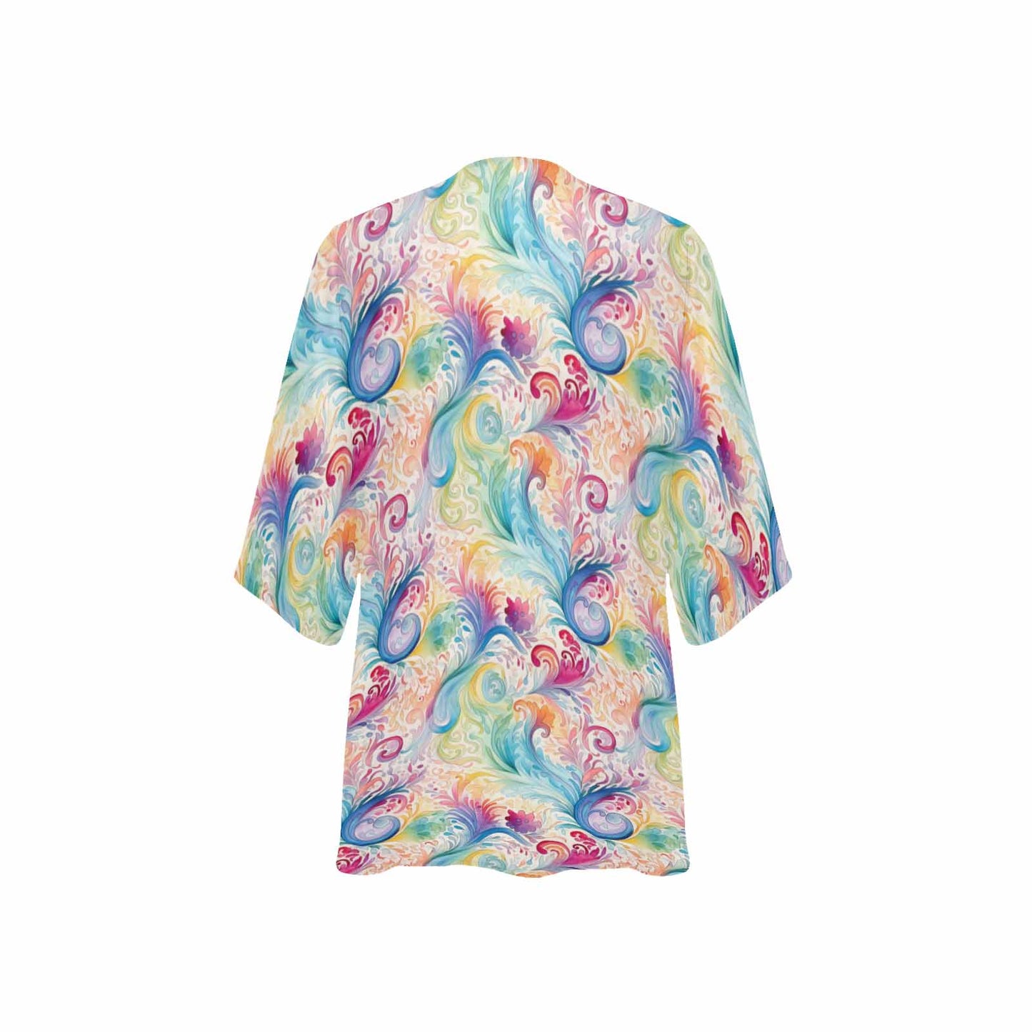 Pastel Rainbow Paisley Women's Kimono Chiffon Cover Up