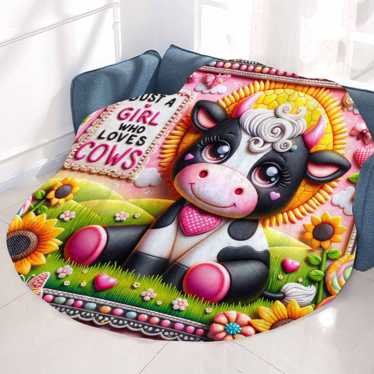 Just a Girl Who Loves Cows Awd351117 Circular Micro Fleece Blanket 47"